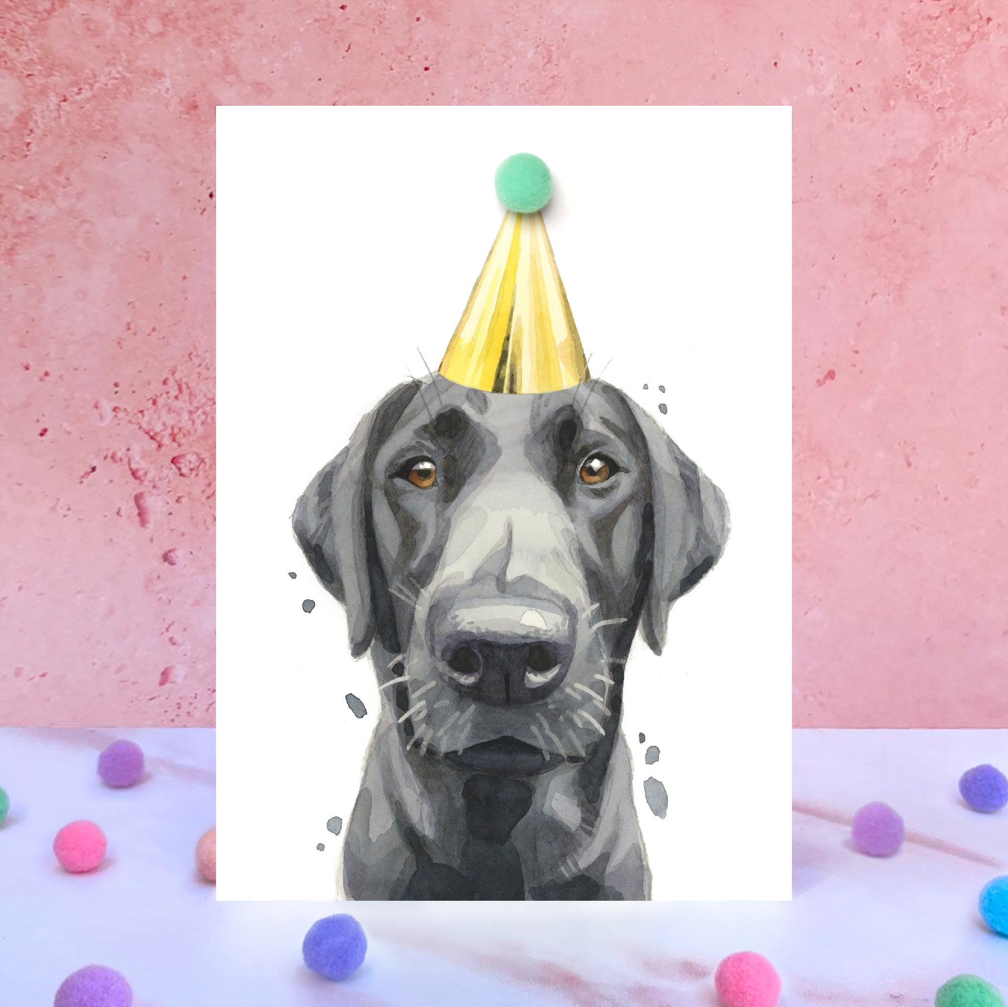 Labrador Pompom Birthday Card