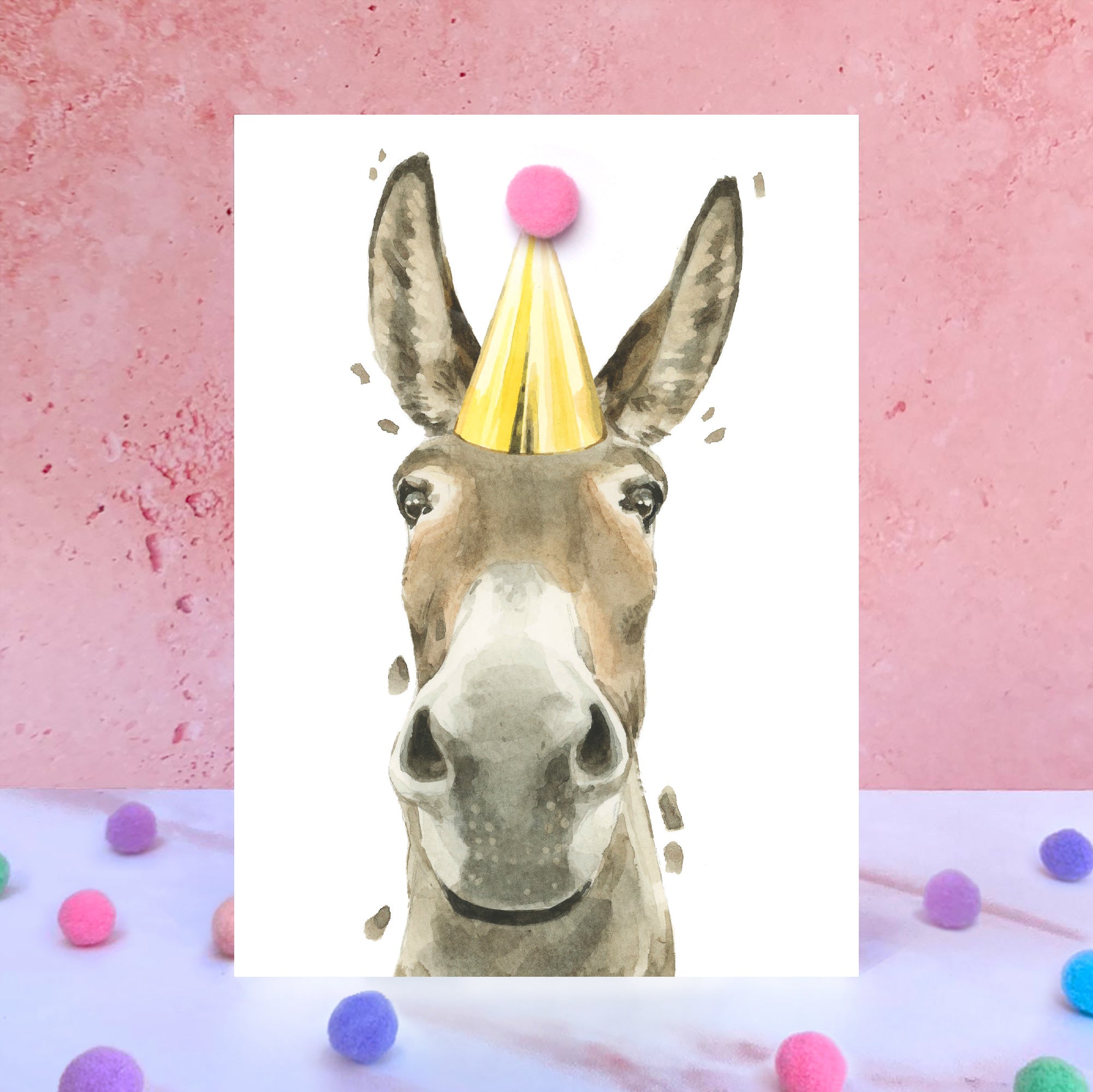 Donkey Pompom Birthday Card