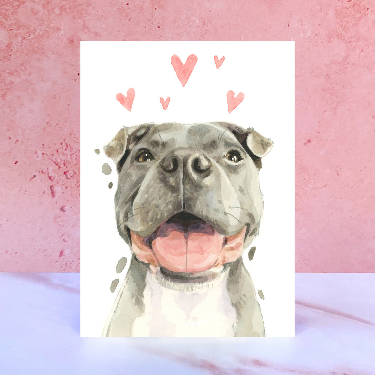 Staffordshire Bull Terrier Licks & Kisses Card for Valentines, Anniversaries and from the Dog