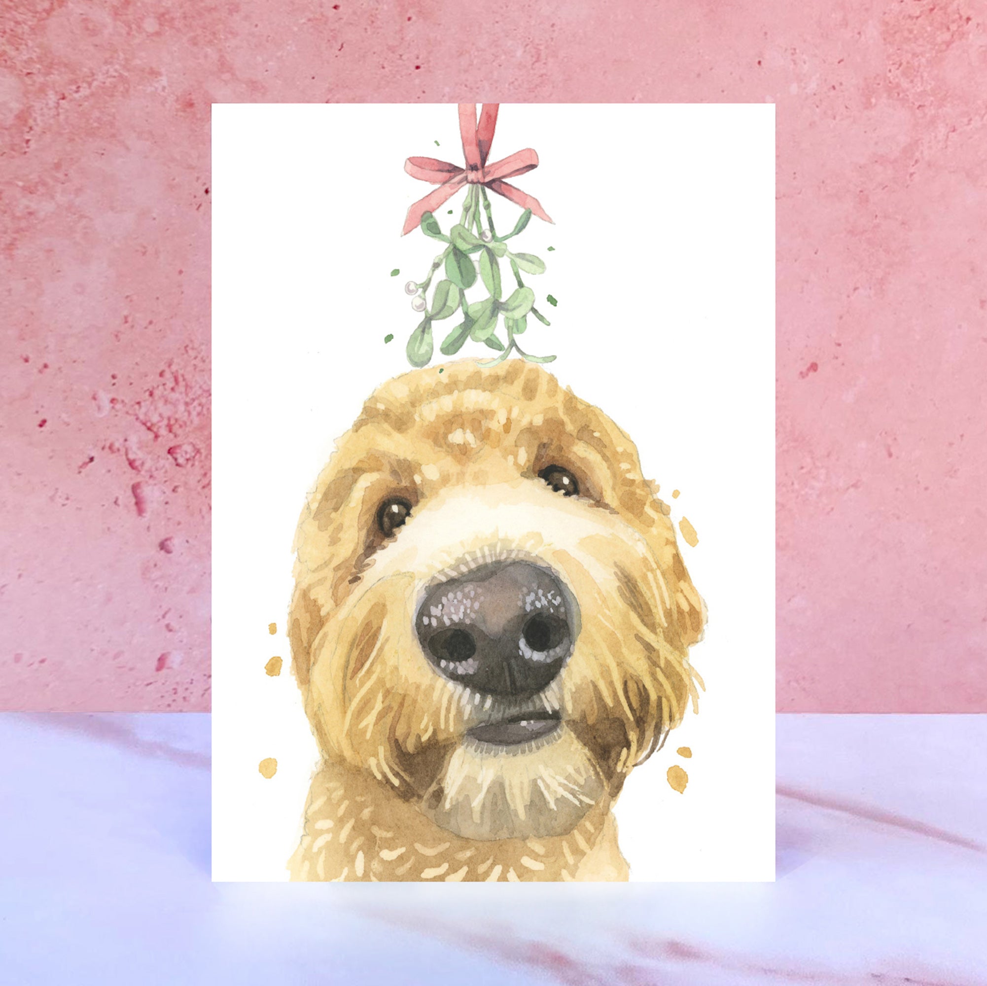 Golden Doodle Christmas Cards, Cute Labradoodle Doodle Goldendoodle Dog Art Xmas Holiday Greeting Card