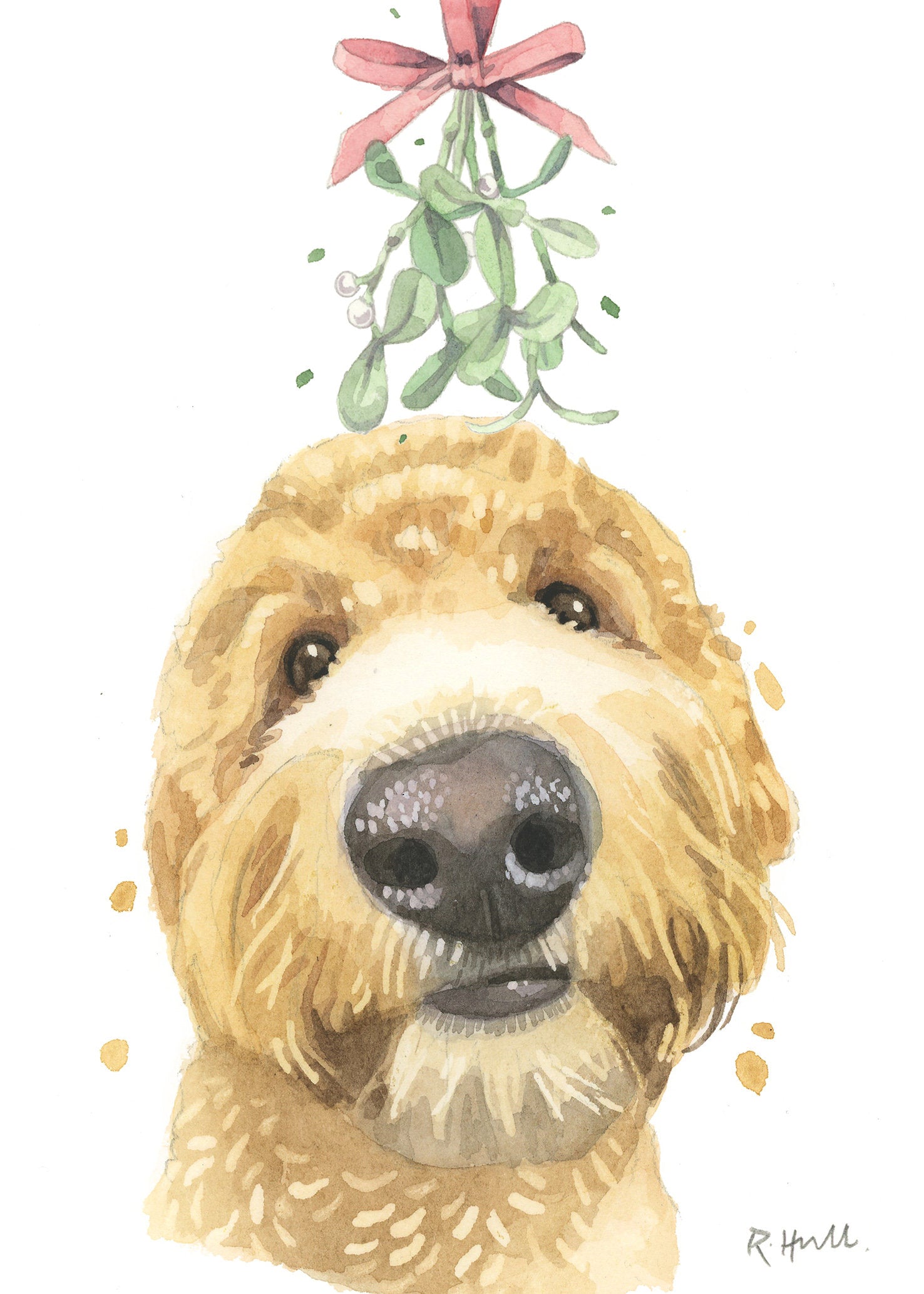 Golden Doodle Christmas Cards, Cute Labradoodle Doodle Goldendoodle Dog Art Xmas Holiday Greeting Card