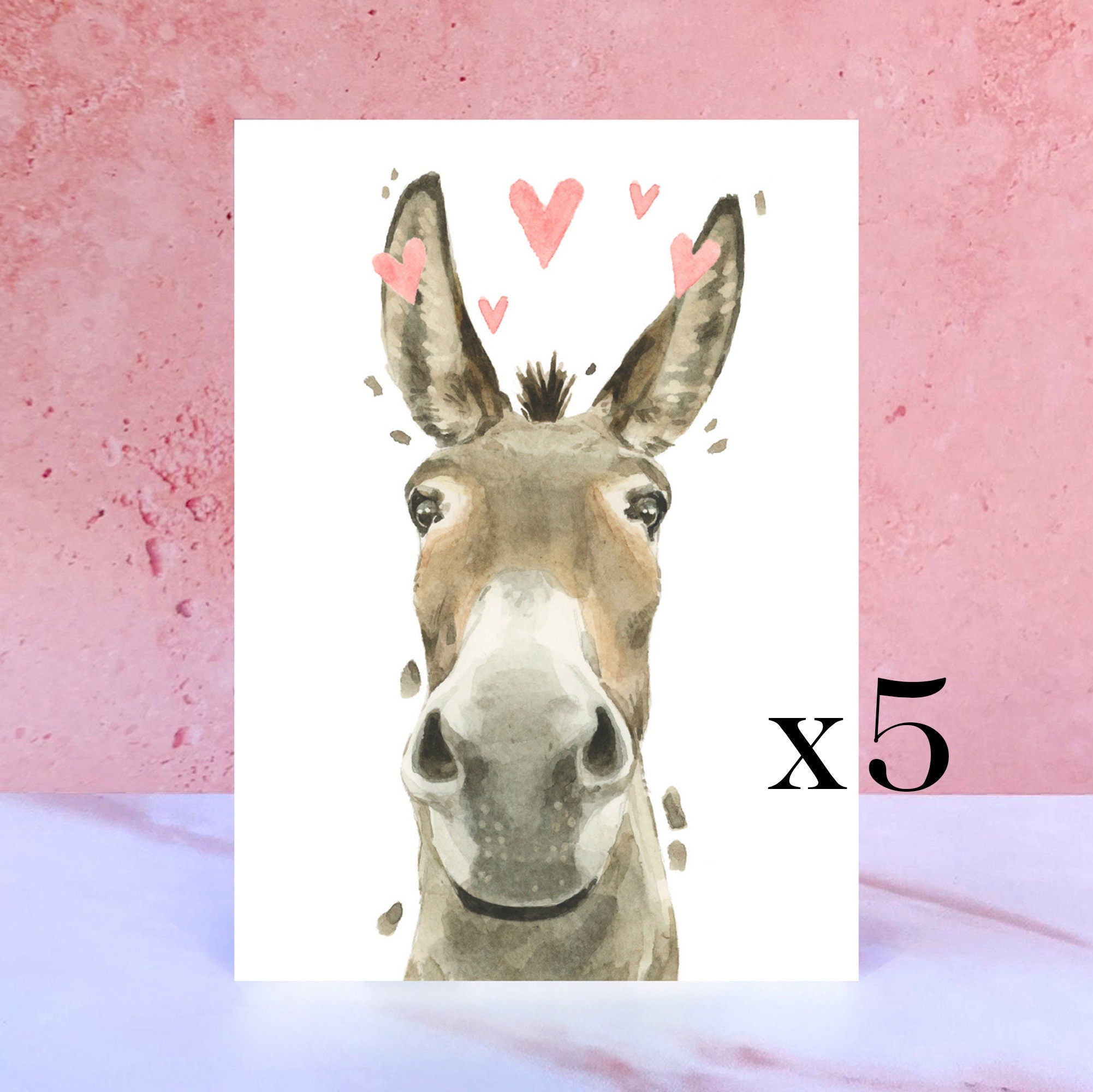 Pack of 5 Donkey Licks & Kisses Card for Valentines and Anniversaries from the Farm Animal Collection