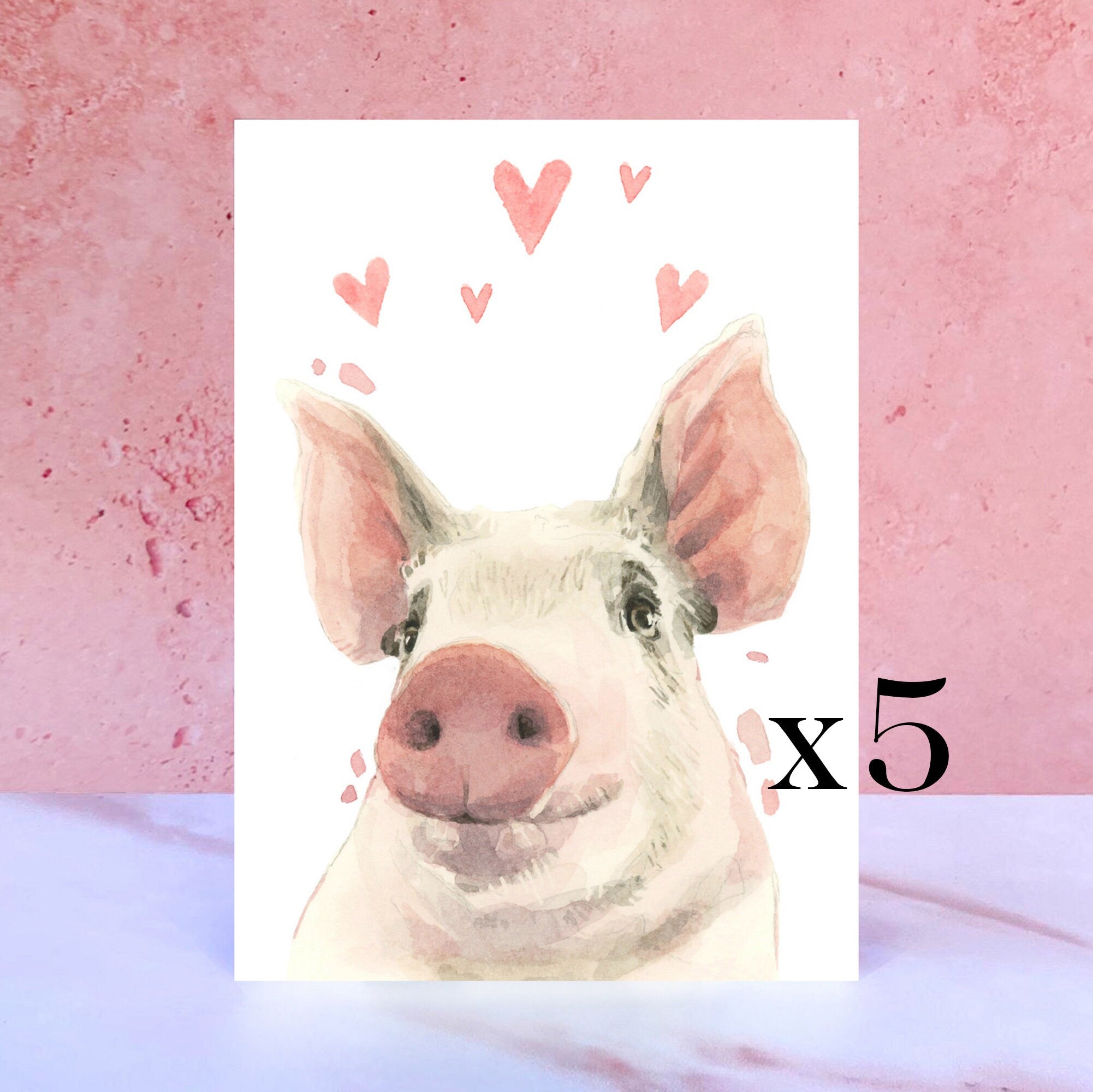 Pack of 5 Pig Licks & Kisses Card for Valentines and Anniversaries from the Farm Animal Collection