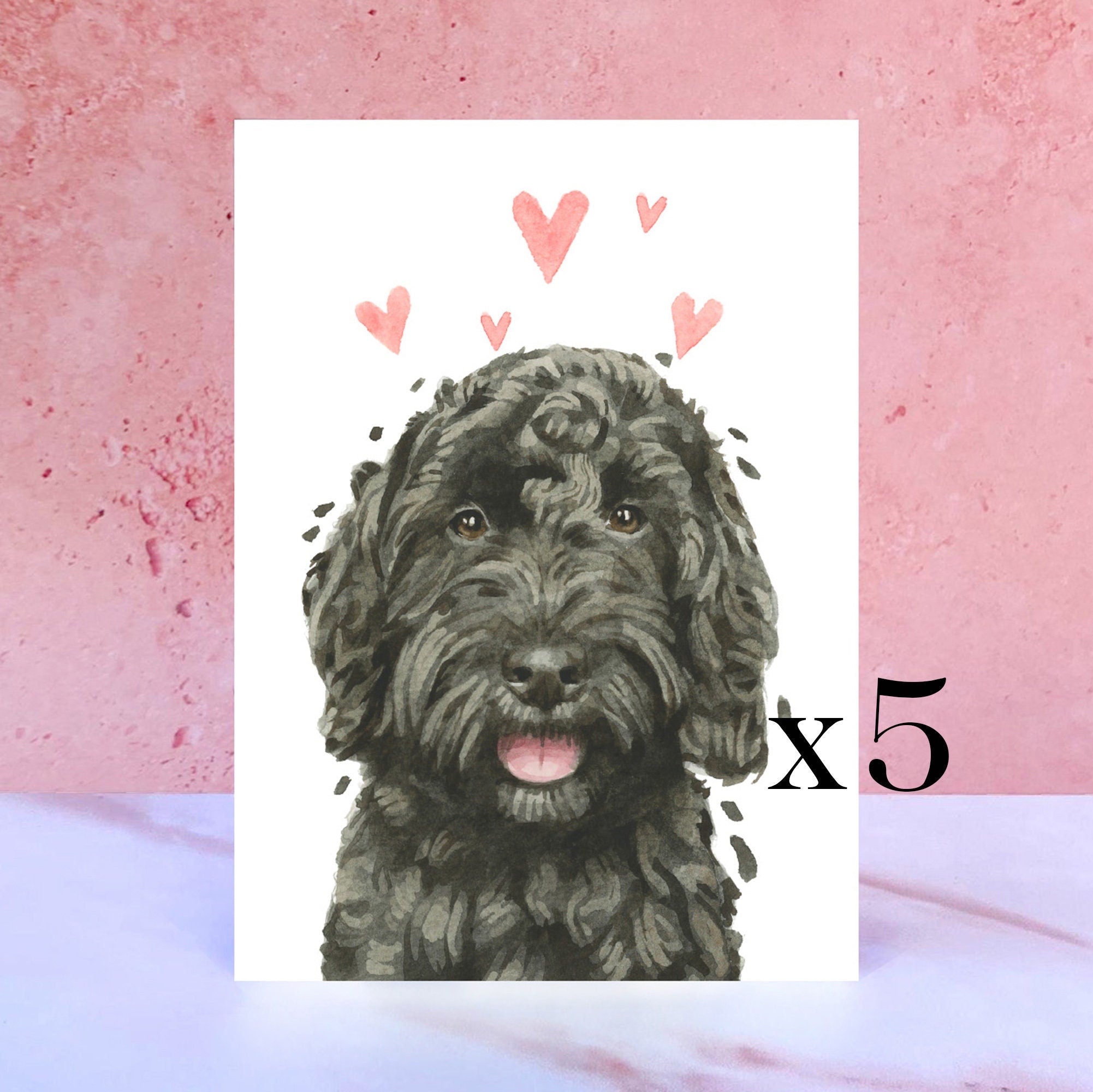Pack of 5 Cockapoo Licks & Kisses Card for Valentines, Anniversaries and from the Dog