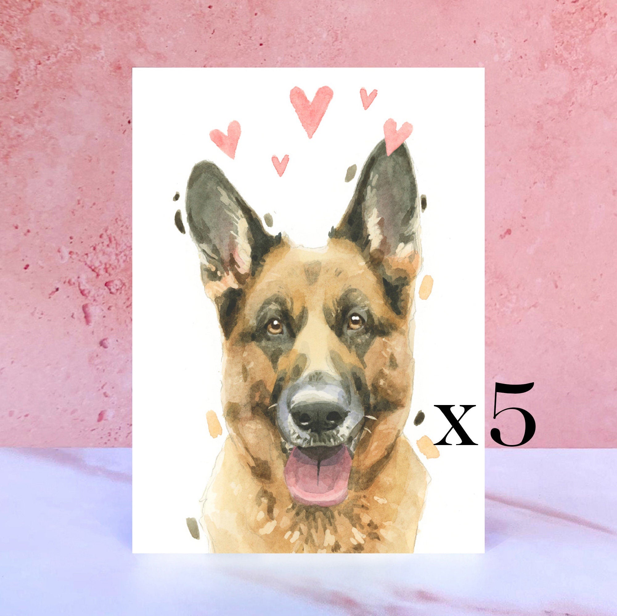 Pack of 5 German Shepherd Licks & Kisses Card for Valentines, Anniversaries and from the Dog