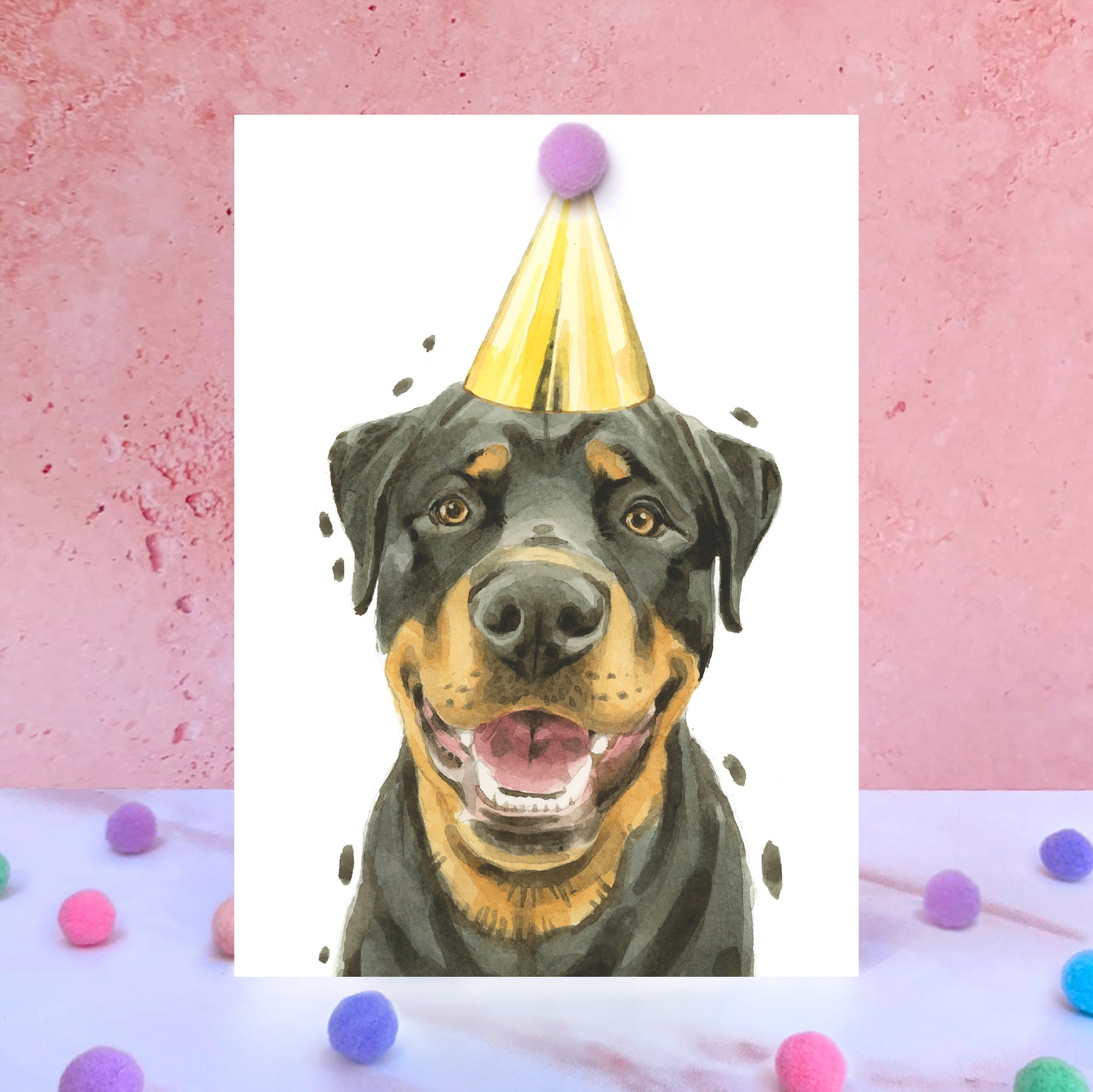 Rottweiler Pompom Birthday Card