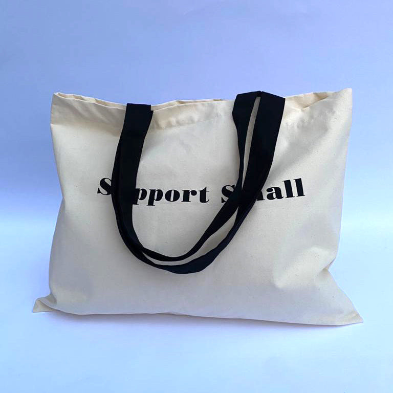 Cream and Black 'Support Small' Large Canvas Bag