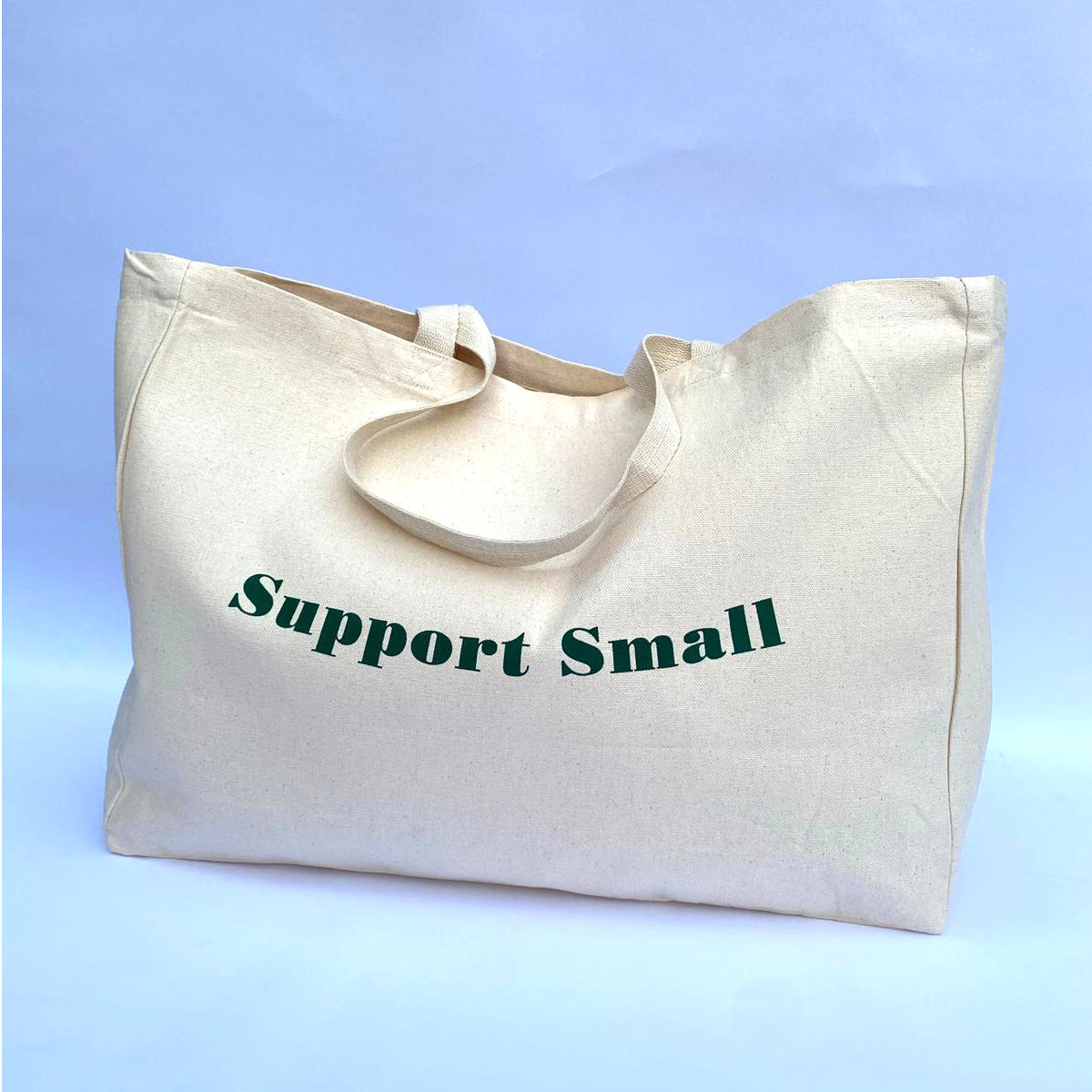 Cream and Dark Green 'Support Small' Large Canvas Bag