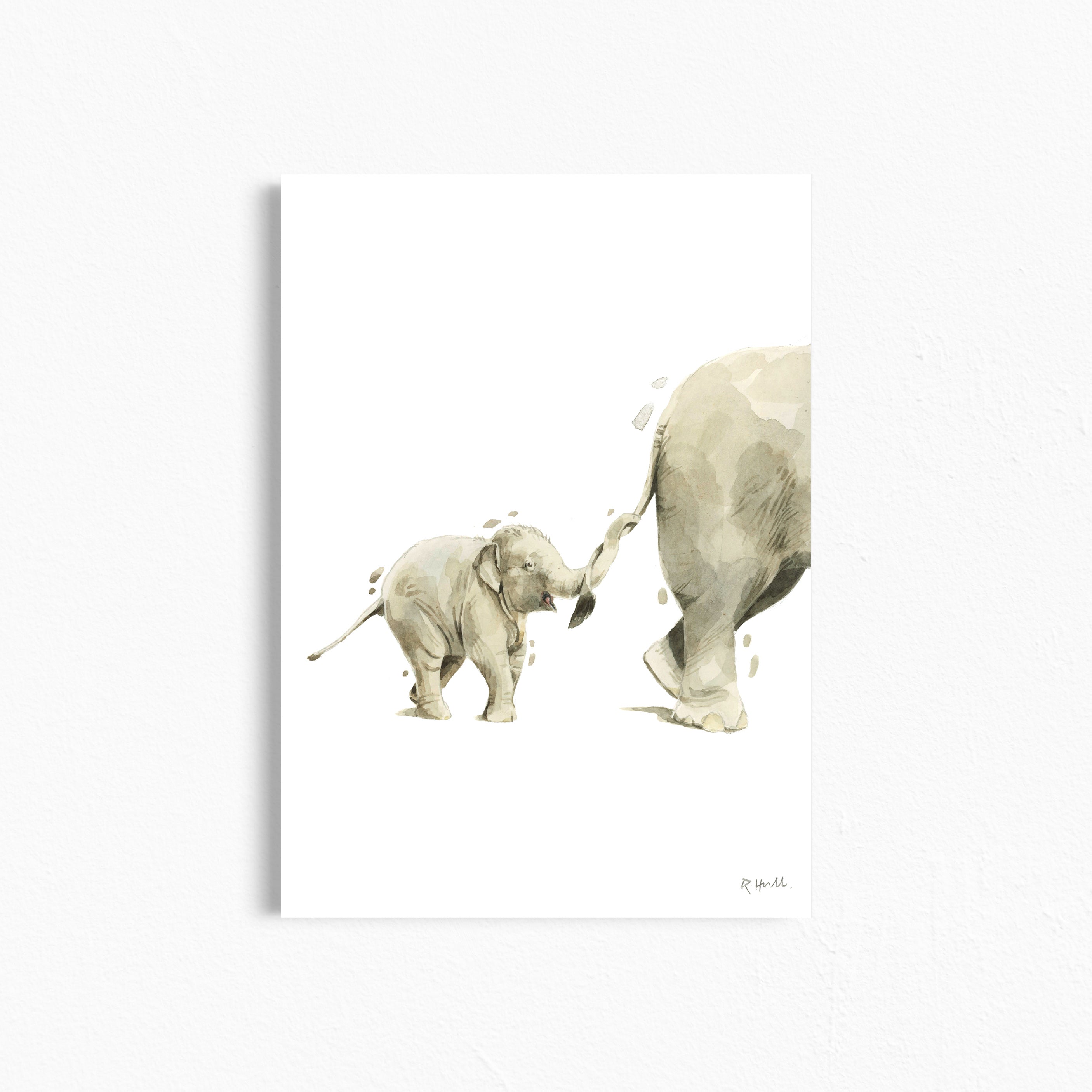 Elephant and Calf A4/Letter Watercolour Print
