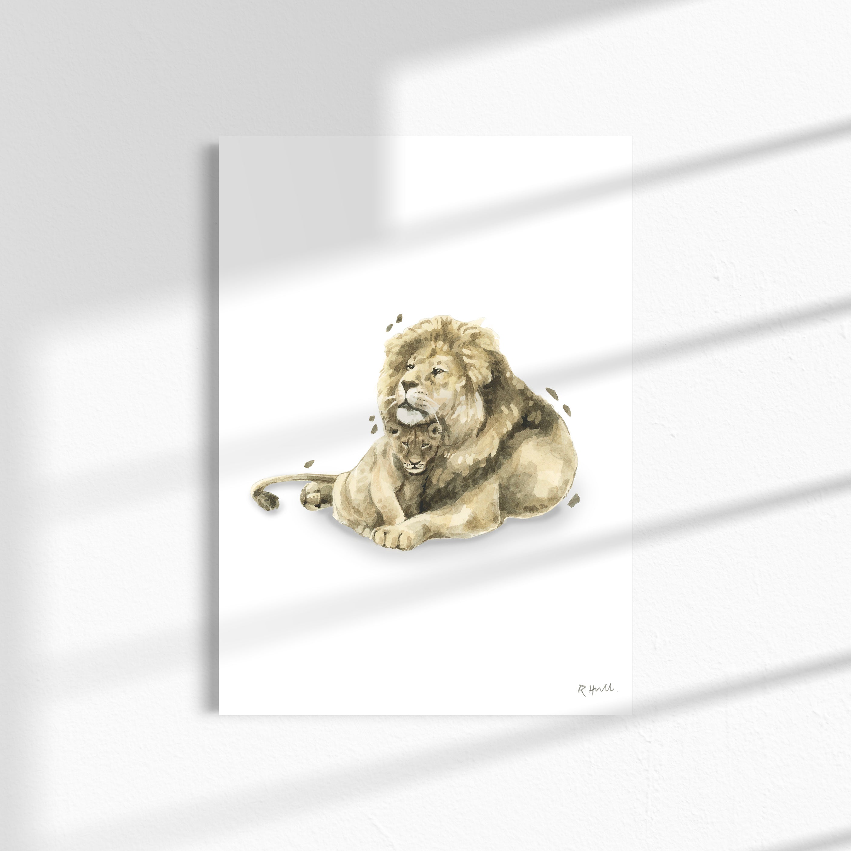 Lion and Cub A4/Letter Watercolour Print