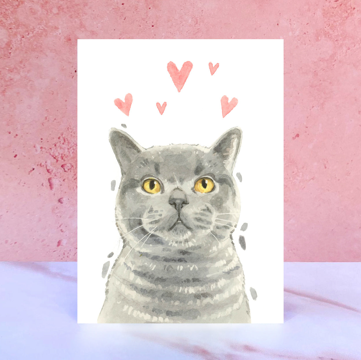 British Shorthair Cat Licks & Kisses Card for Valentines, Anniversaries and from the Cat