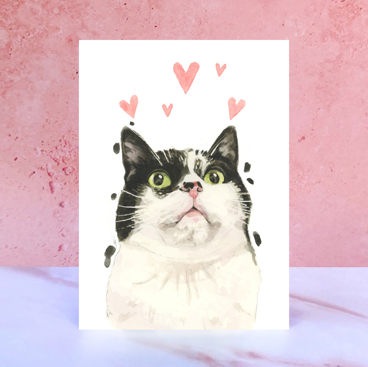 Black and White Cat Licks & Kisses Card for Valentines, Anniversaries and from the Cat
