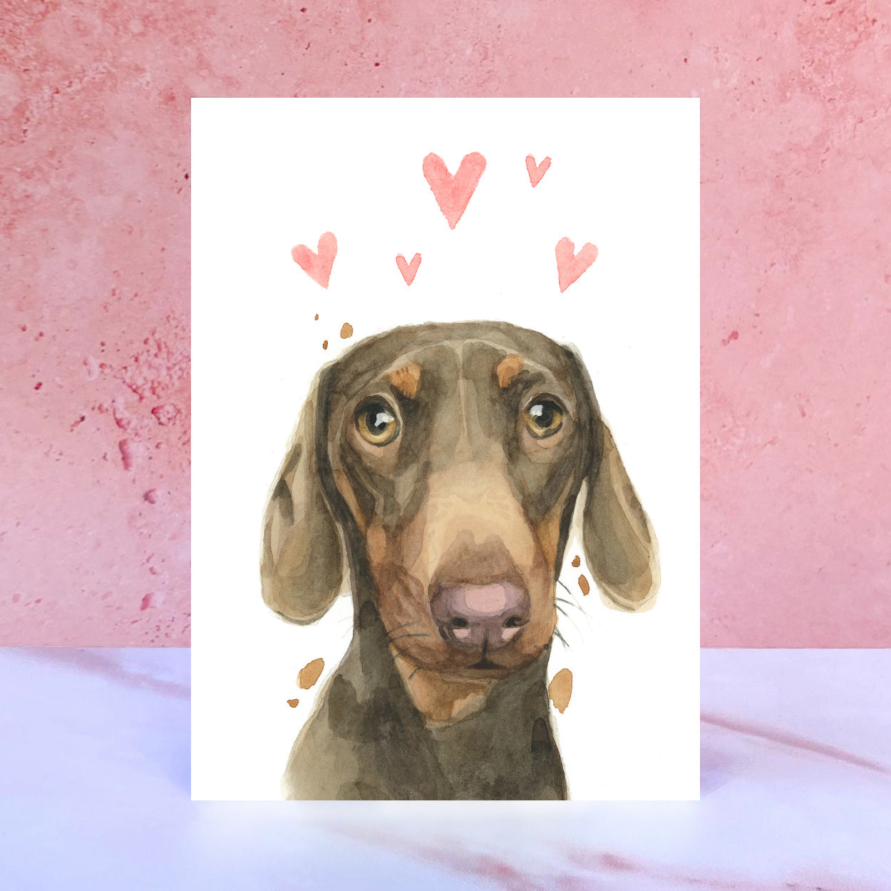 Miniature Brown and Tan Dachshund Licks & Kisses Card for Valentines, Anniversaries and from the Dog