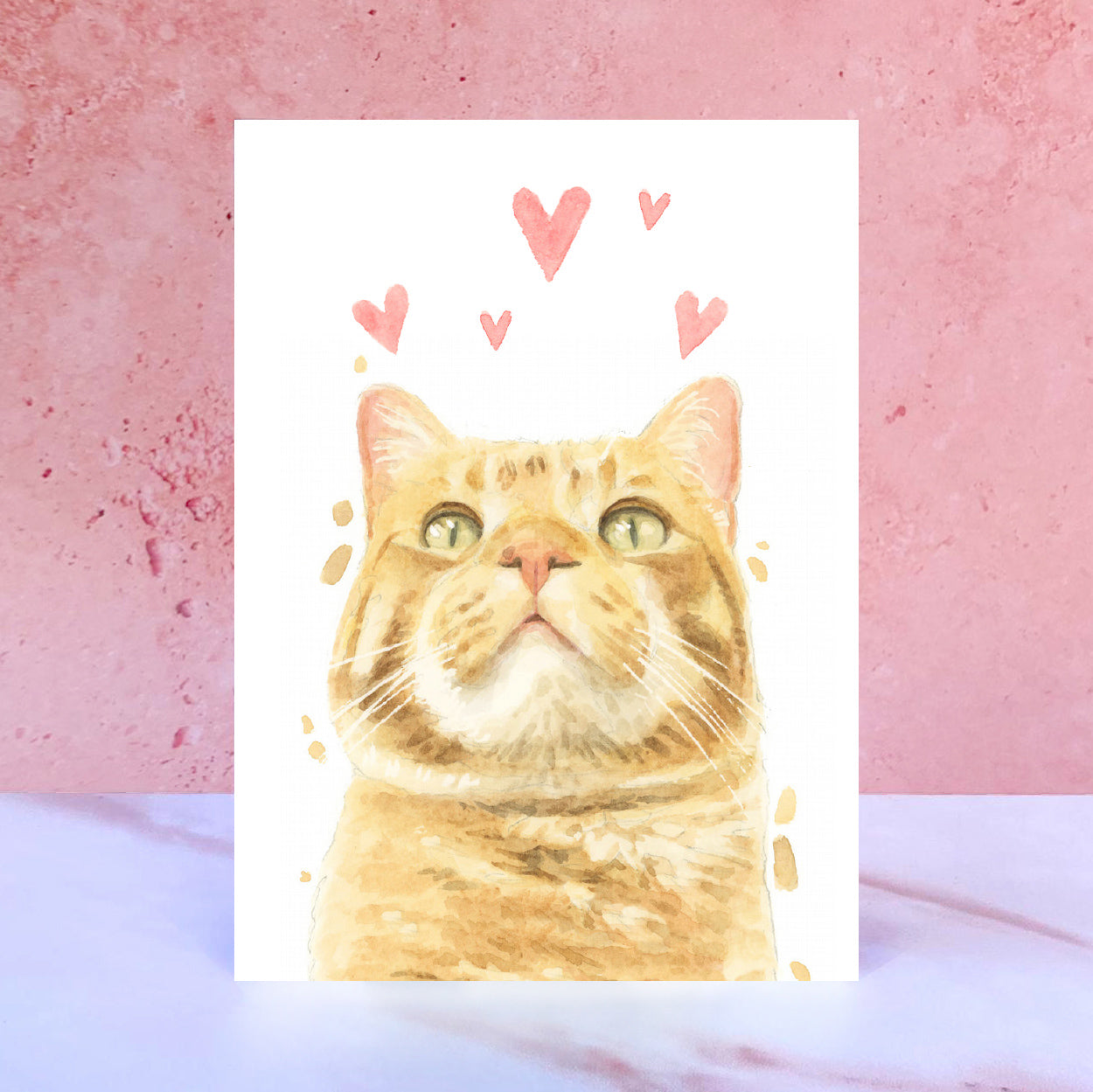 Ginger and White Tabby Cat Licks & Kisses Card for Valentines, Anniversaries and from the Cat