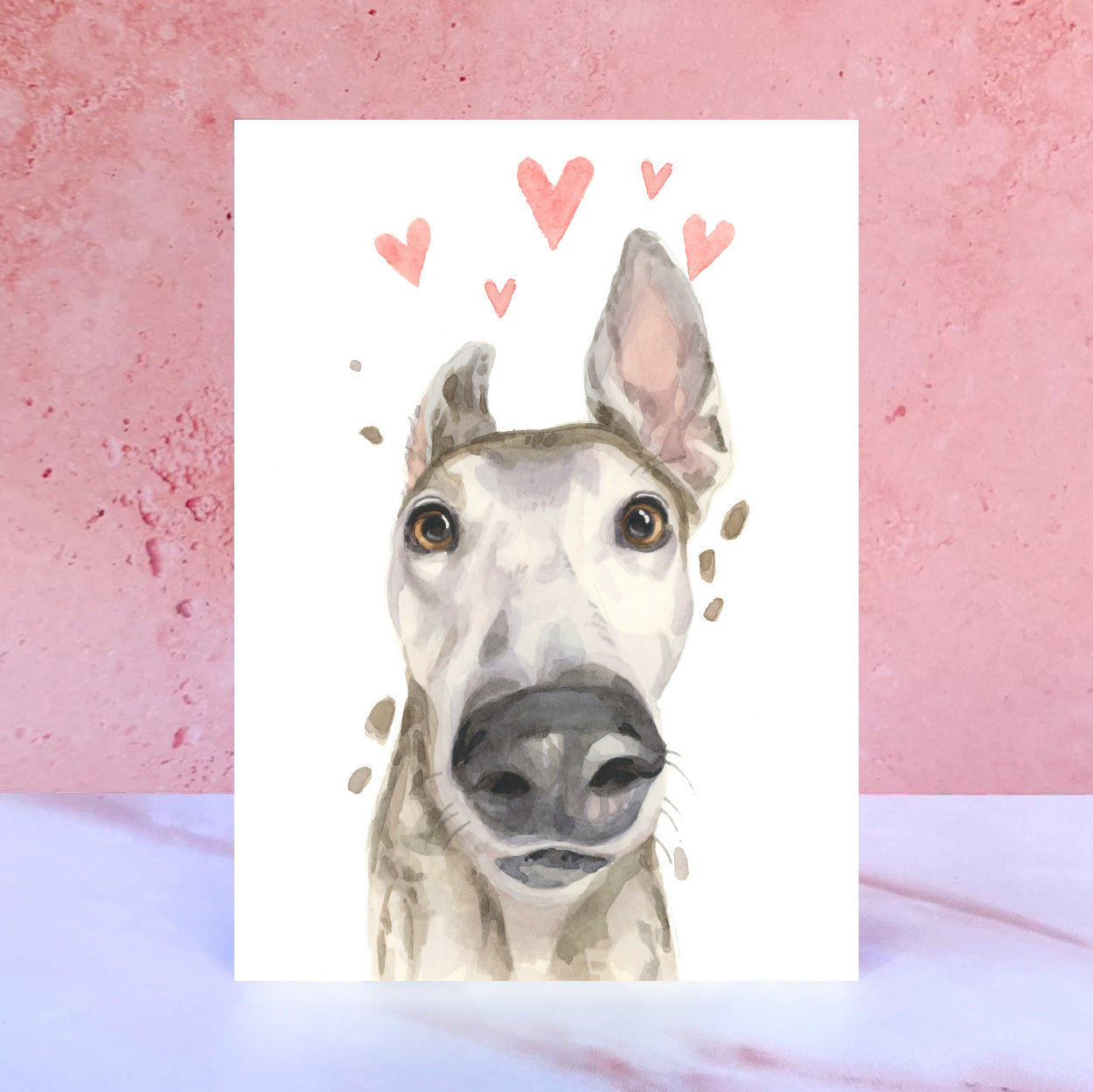 Greyhound Licks & Kisses Card for Valentines, Anniversaries and from the Dog