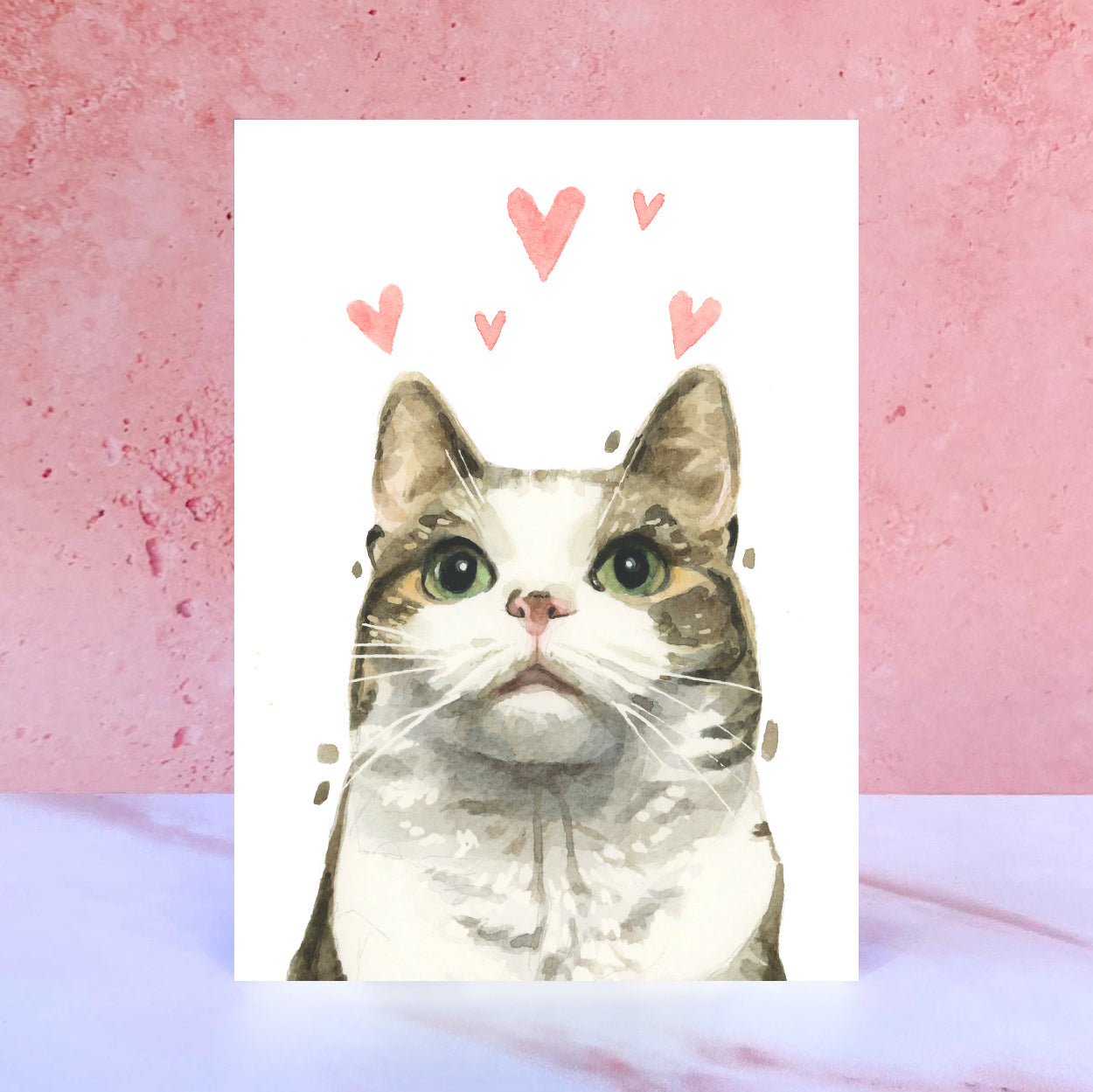Tabby and White Cat Licks & Kisses Card for Valentines, Anniversaries and from the Cat
