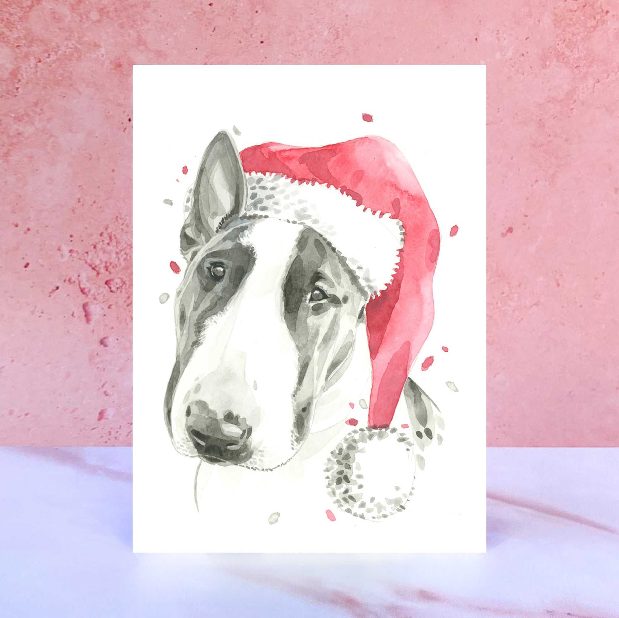 English Bull Terrier Dog Christmas Cards, Cute Fine Art EBT Bulldog Xmas Holiday Greeting Card