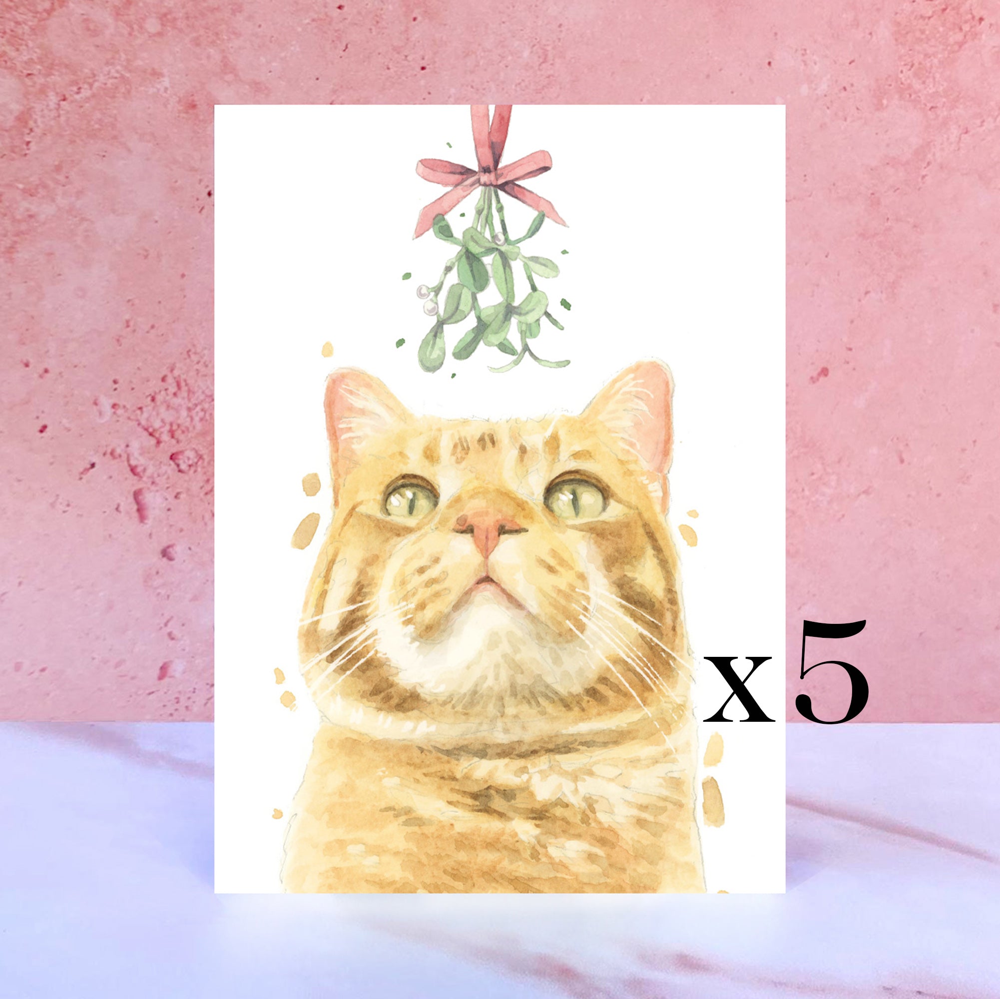 Pack of 5 Ginger Tabby Cat Christmas Cards