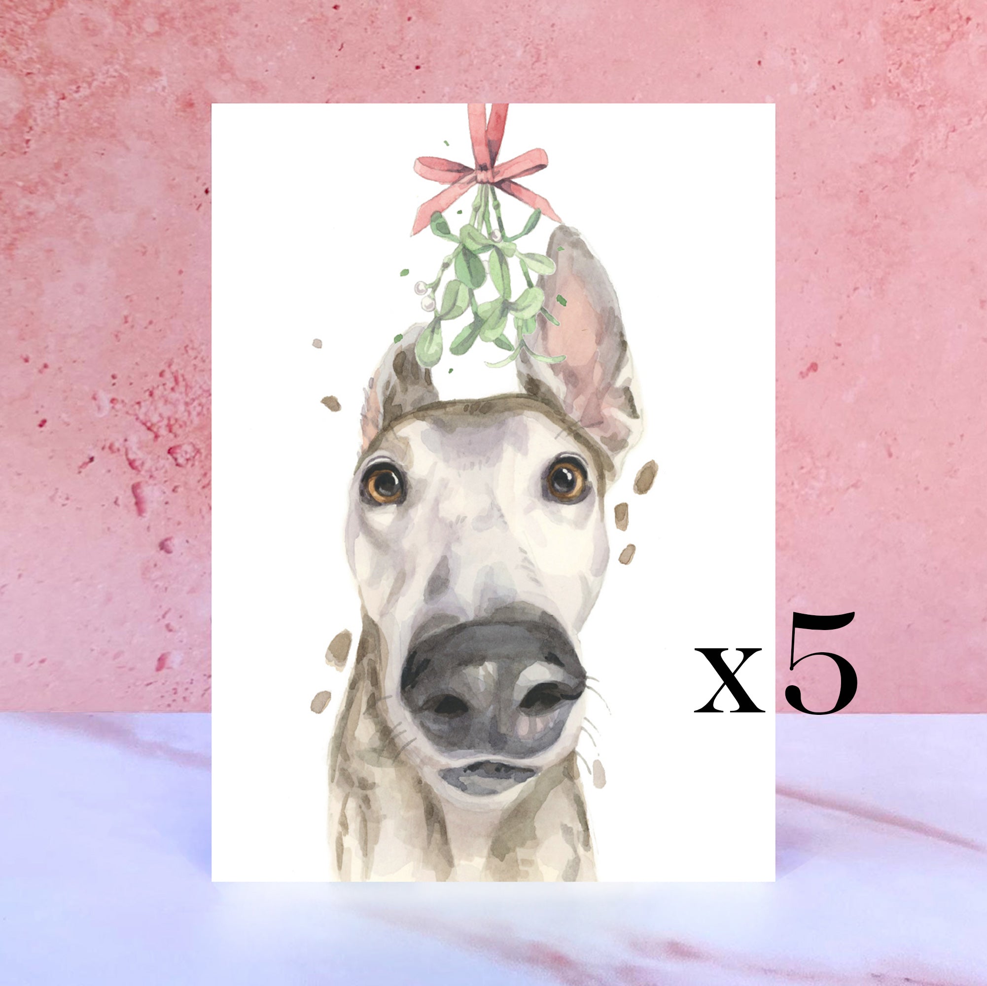 Pack of 5 Greyhound Christmas Card, Lurcher Whipper Holiday Cards
