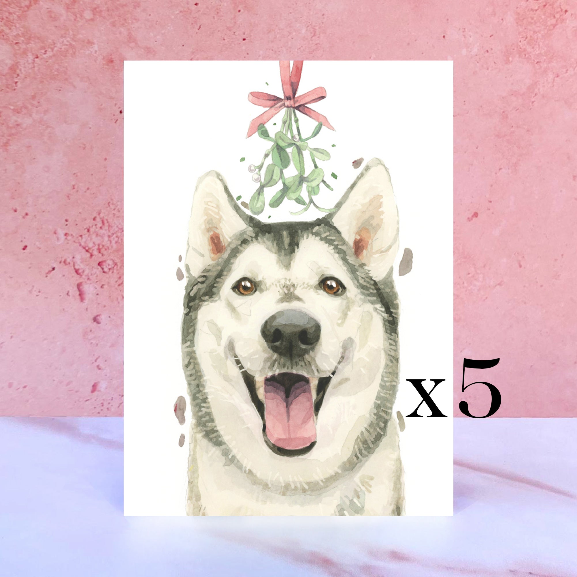 Pack of 5 Siberian Husky Christmas Cards