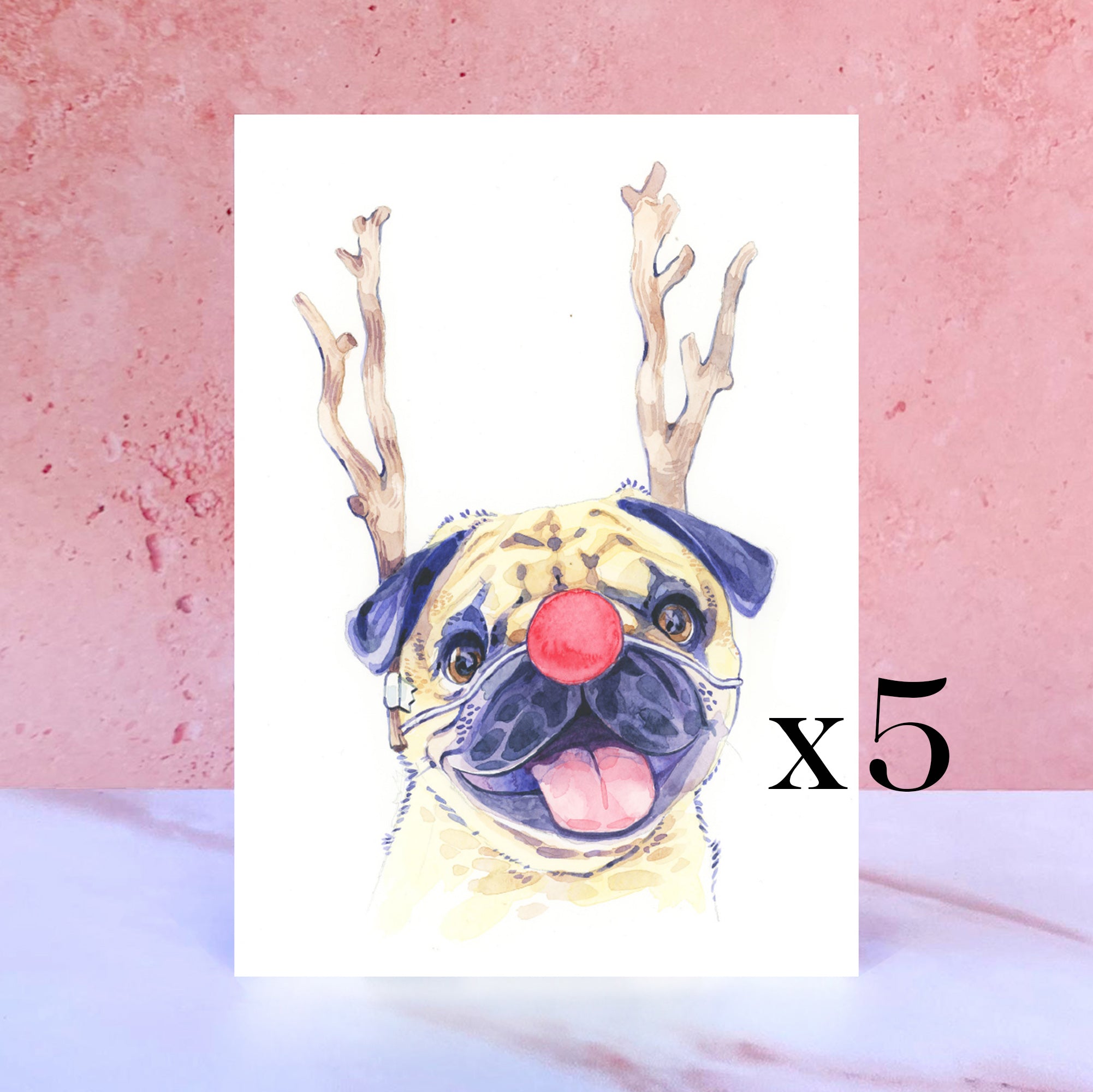 Pack of 5 Pug Christmas Cards
