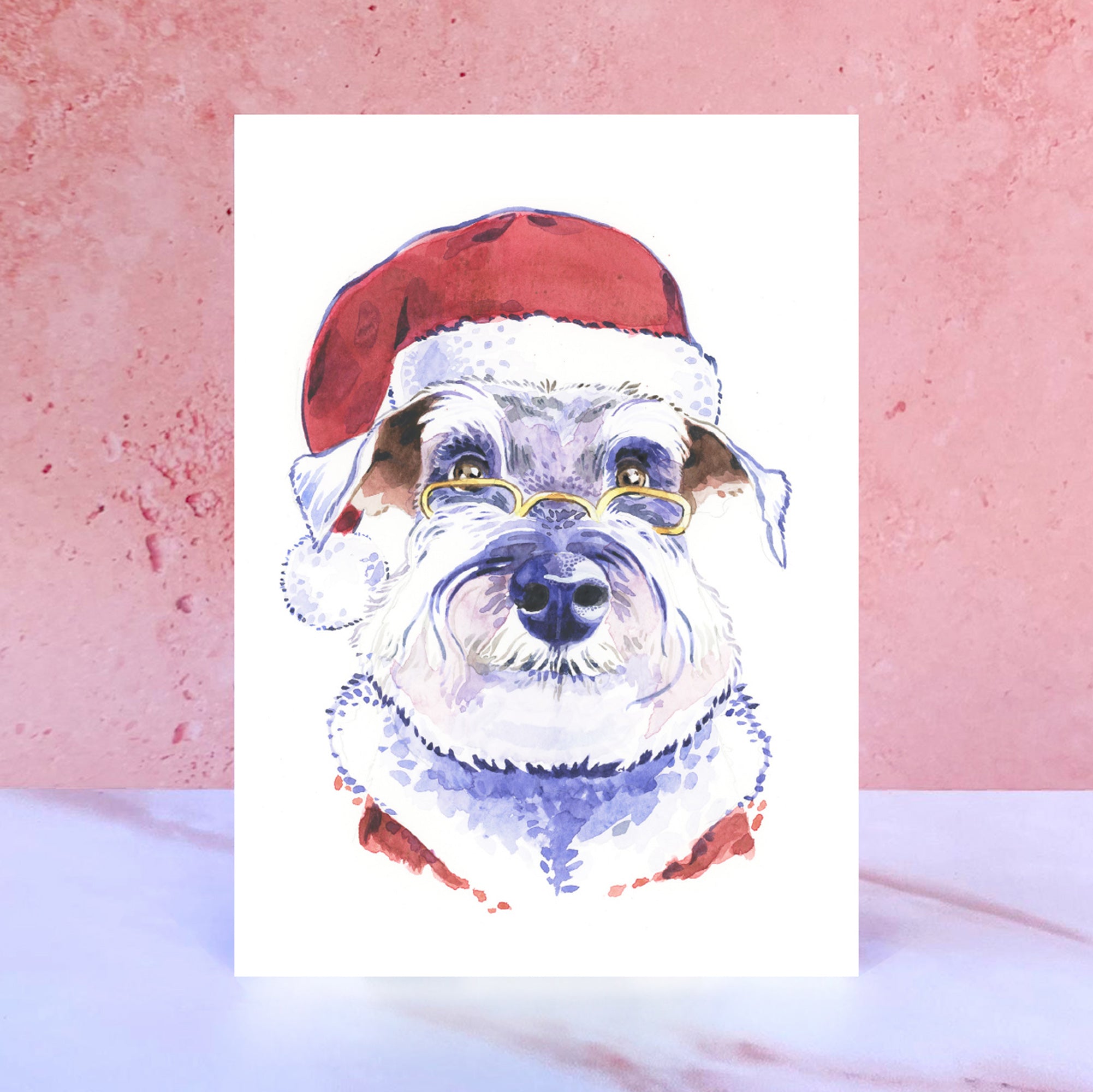 Miniature Schnauzer Santa Dog Christmas Cards, Cute Fine Art Giant Schnauzer Xmas Holiday Greeting Card
