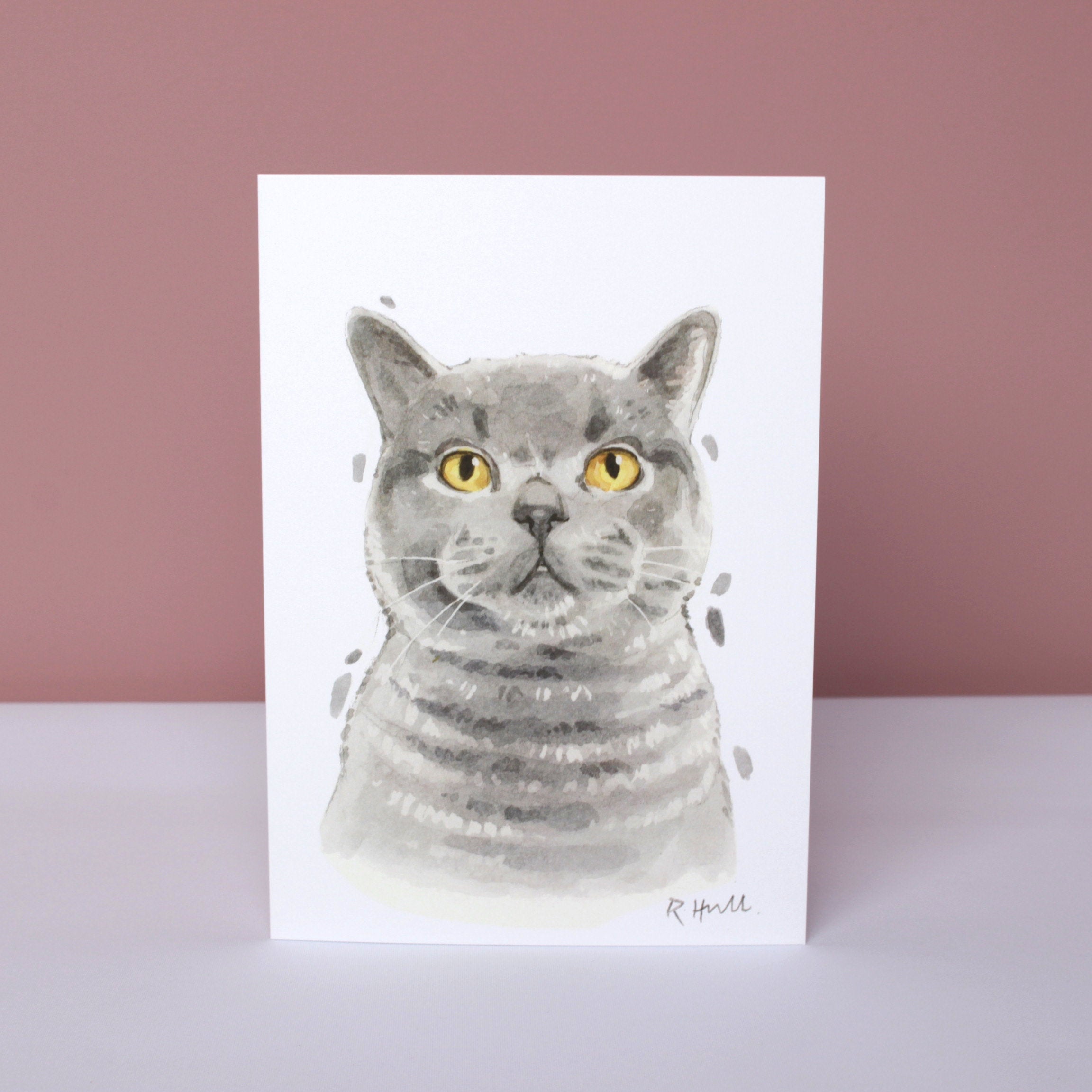 British Blue Shorthair Cat All Occasion Card, Funny Kitten Birthday Greeting Cards