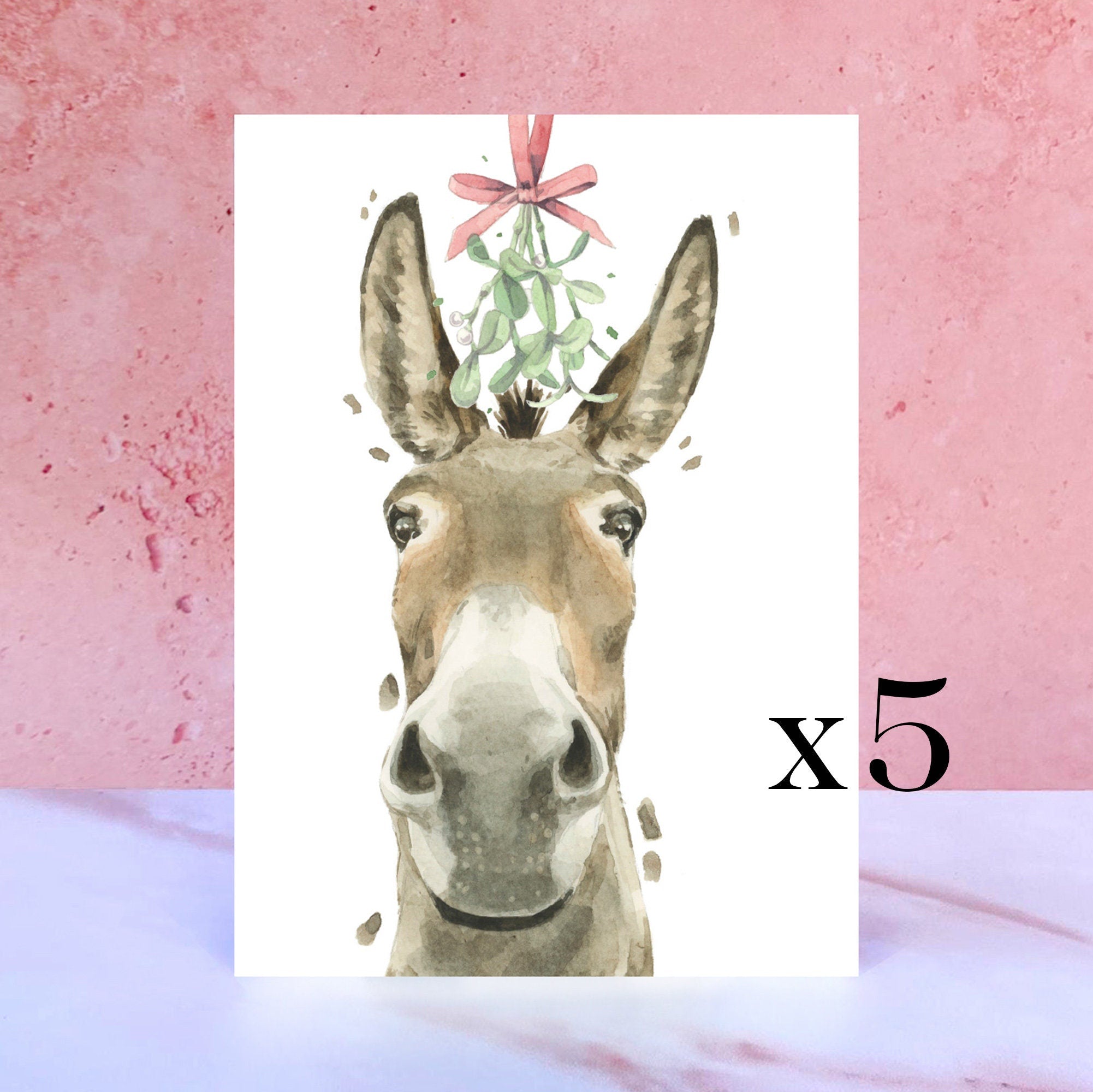 Pack of 5 Donkey Christmas Cards