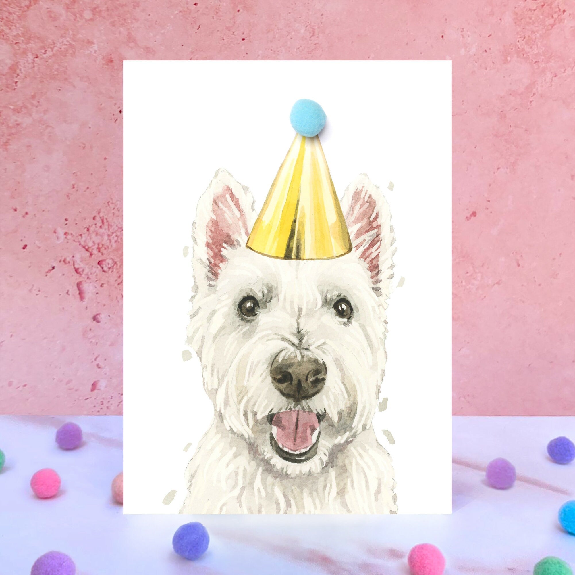 West Highland Terrier Pompom Birthday Card