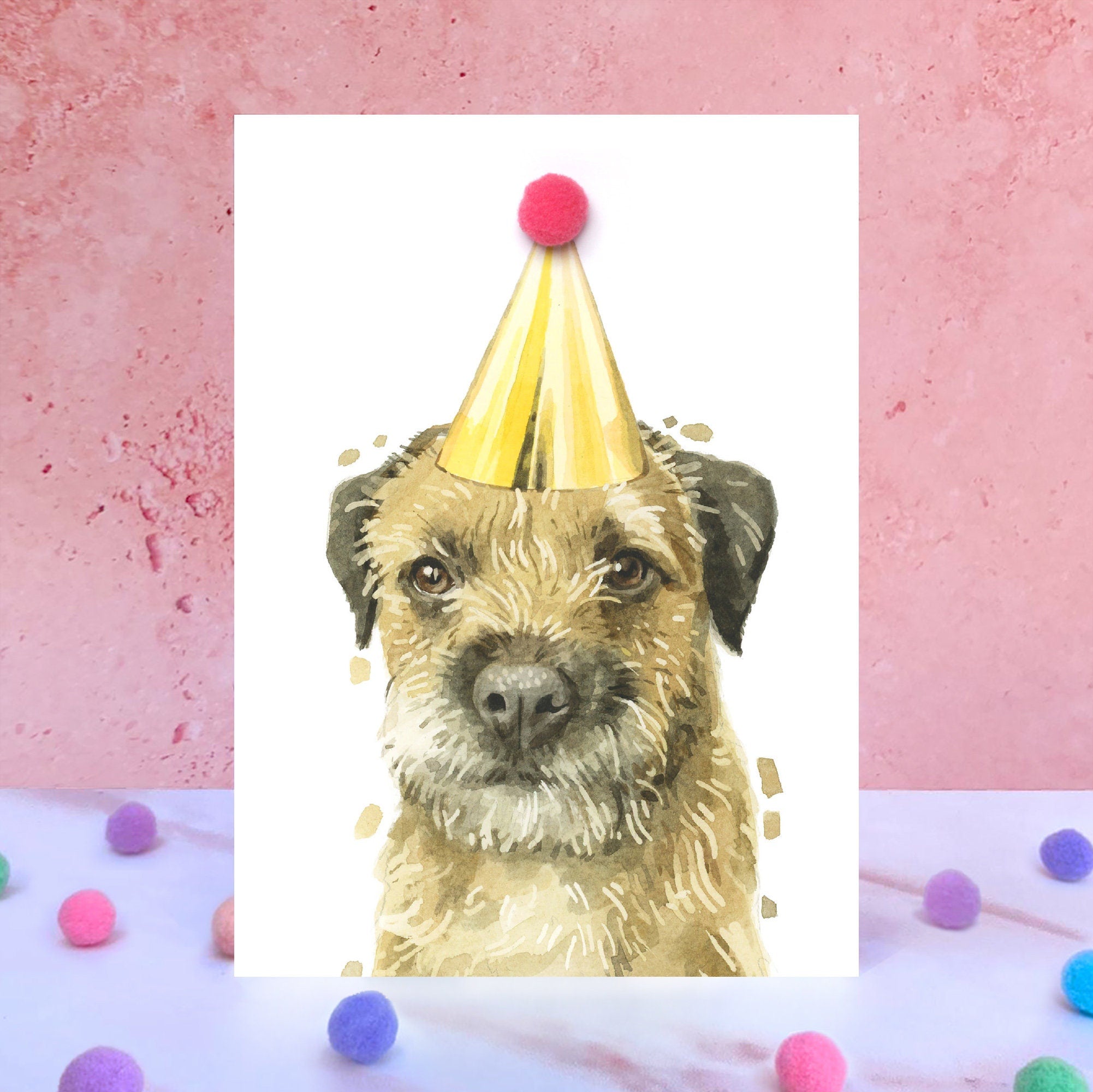 Border Terrier Pompom Birthday Card