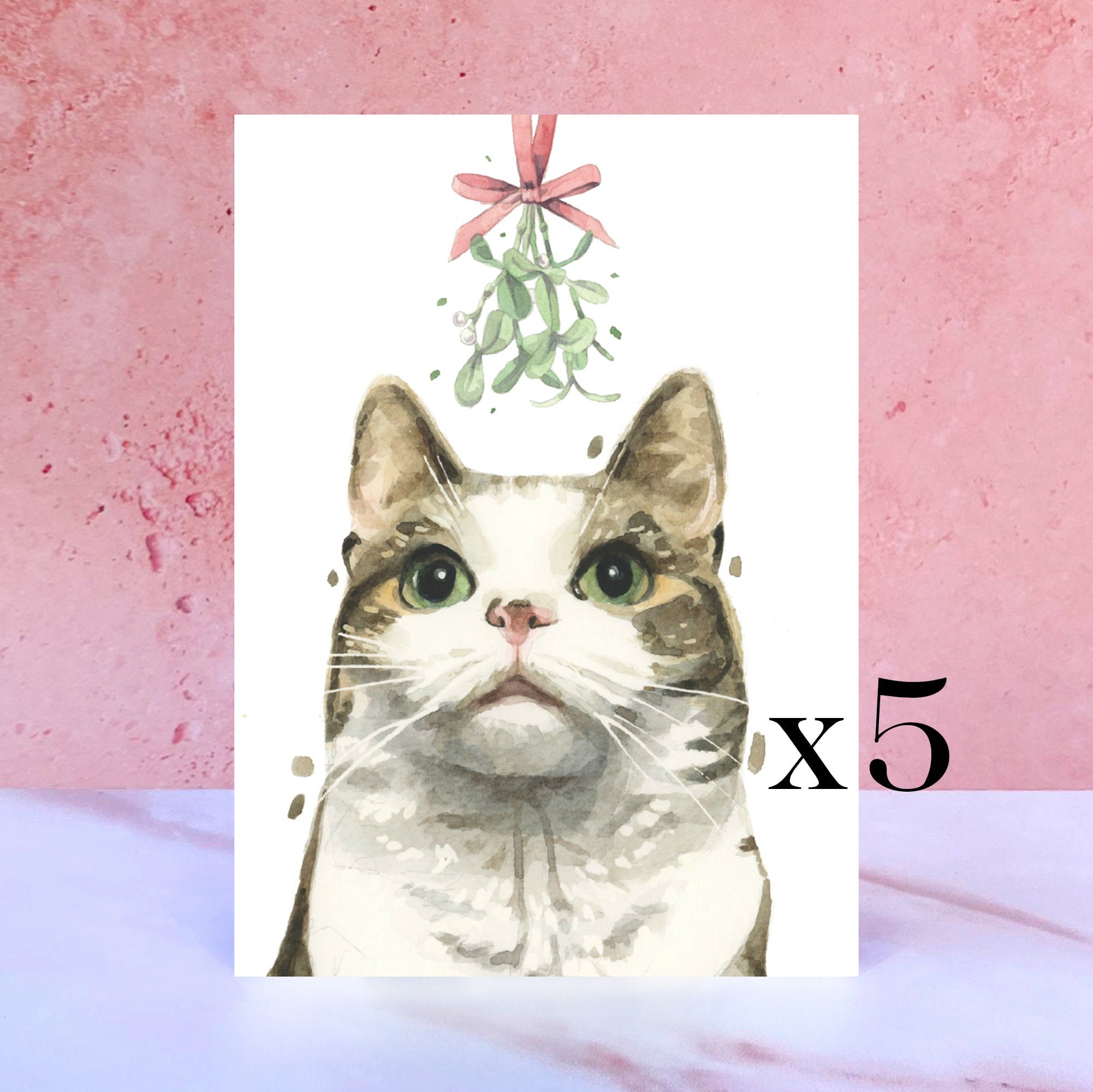 Pack of 5 Tabby and White Cat Christmas Cards