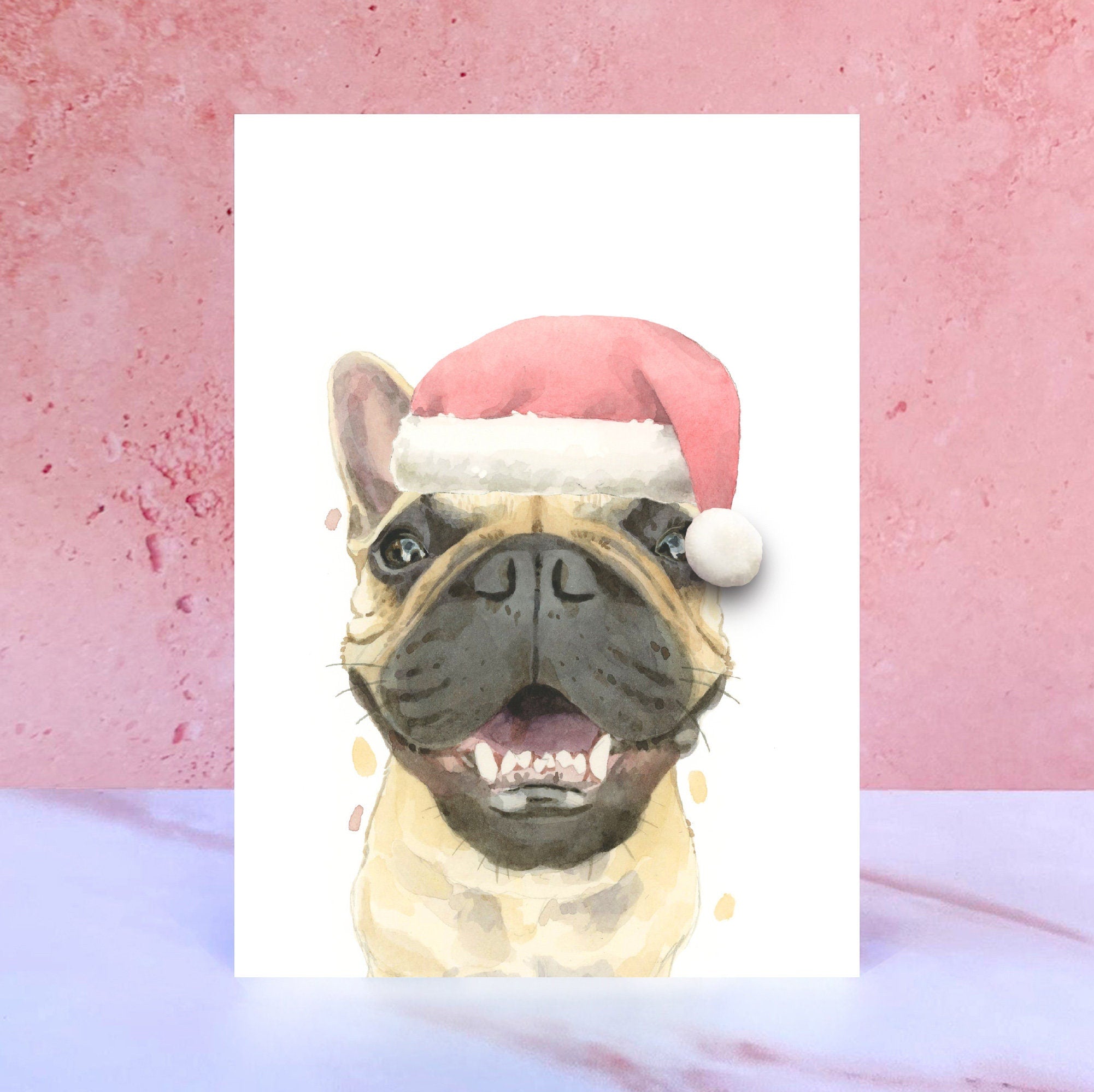 French Bulldog Pompom Christmas Card