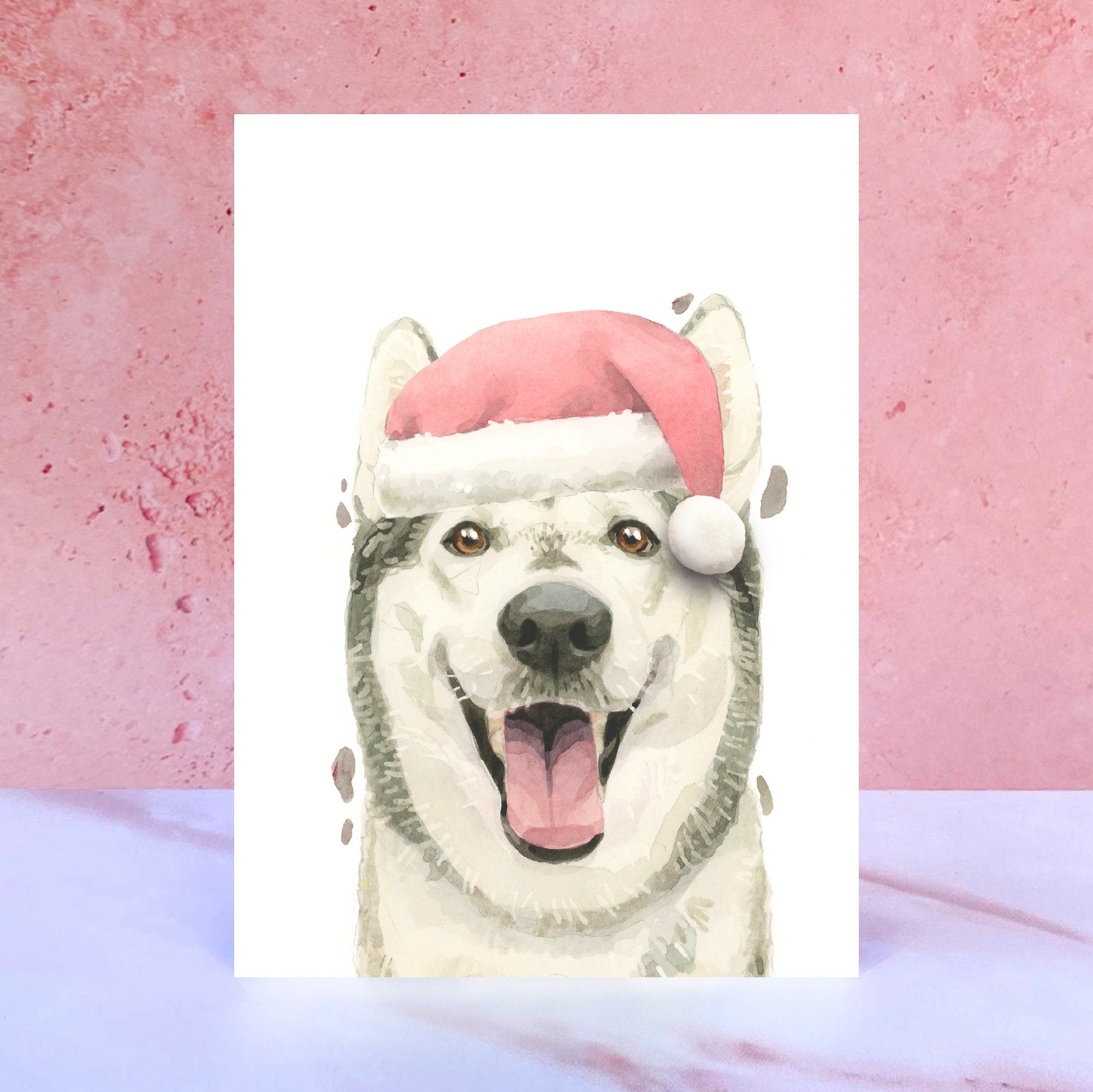 Siberian Husky Pompom Christmas Card