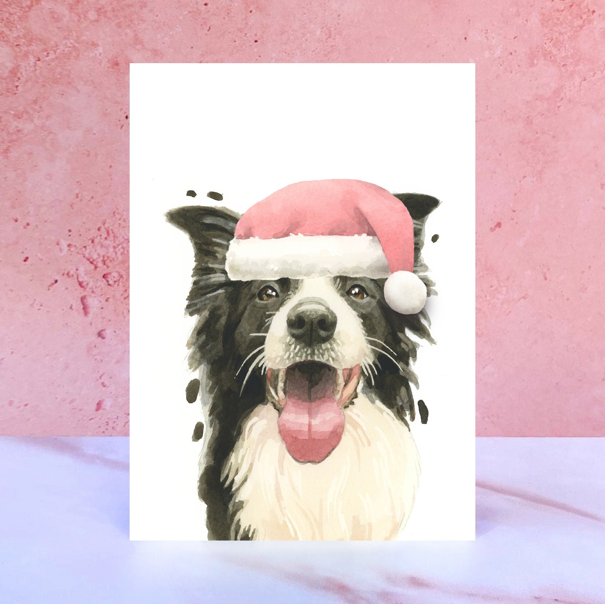 Border Collie Pompom Christmas Card