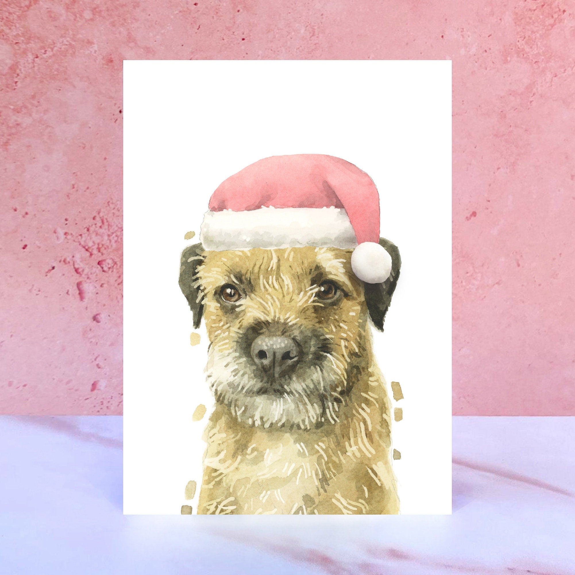 Border Terrier Pompom Christmas Card