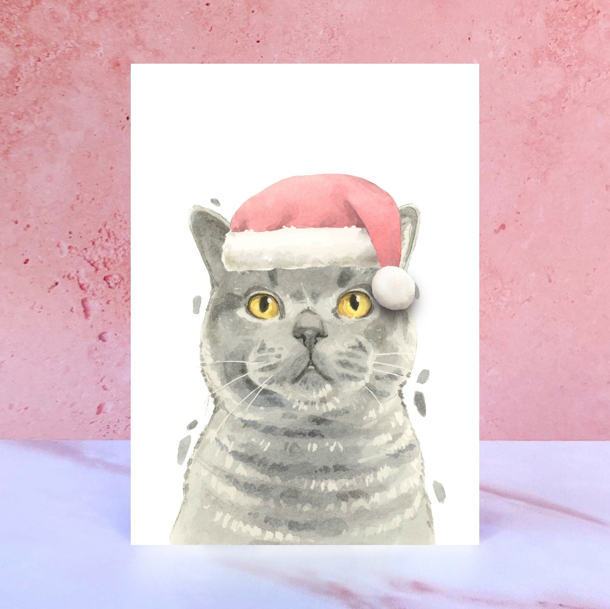 British Shorthair Cat Pompom Christmas Card