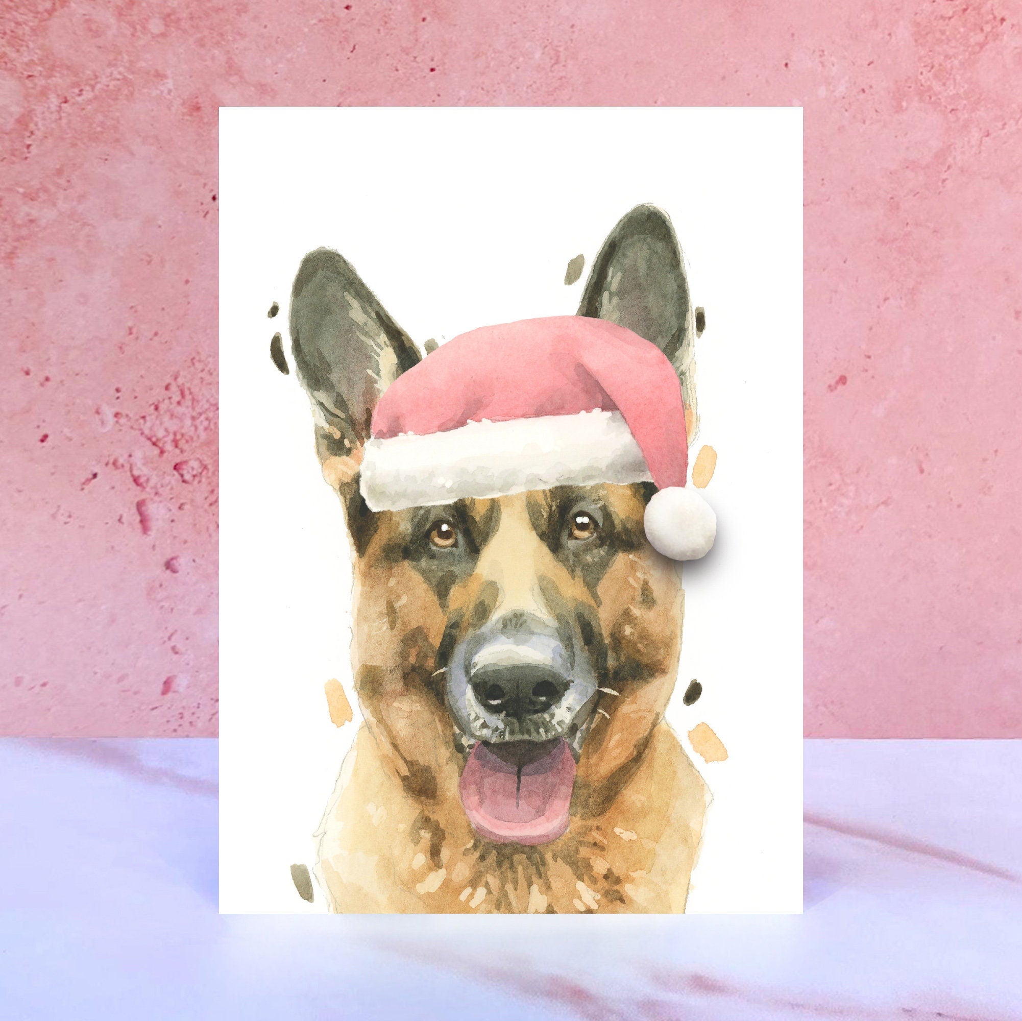 German Shepherd Pompom Christmas Card