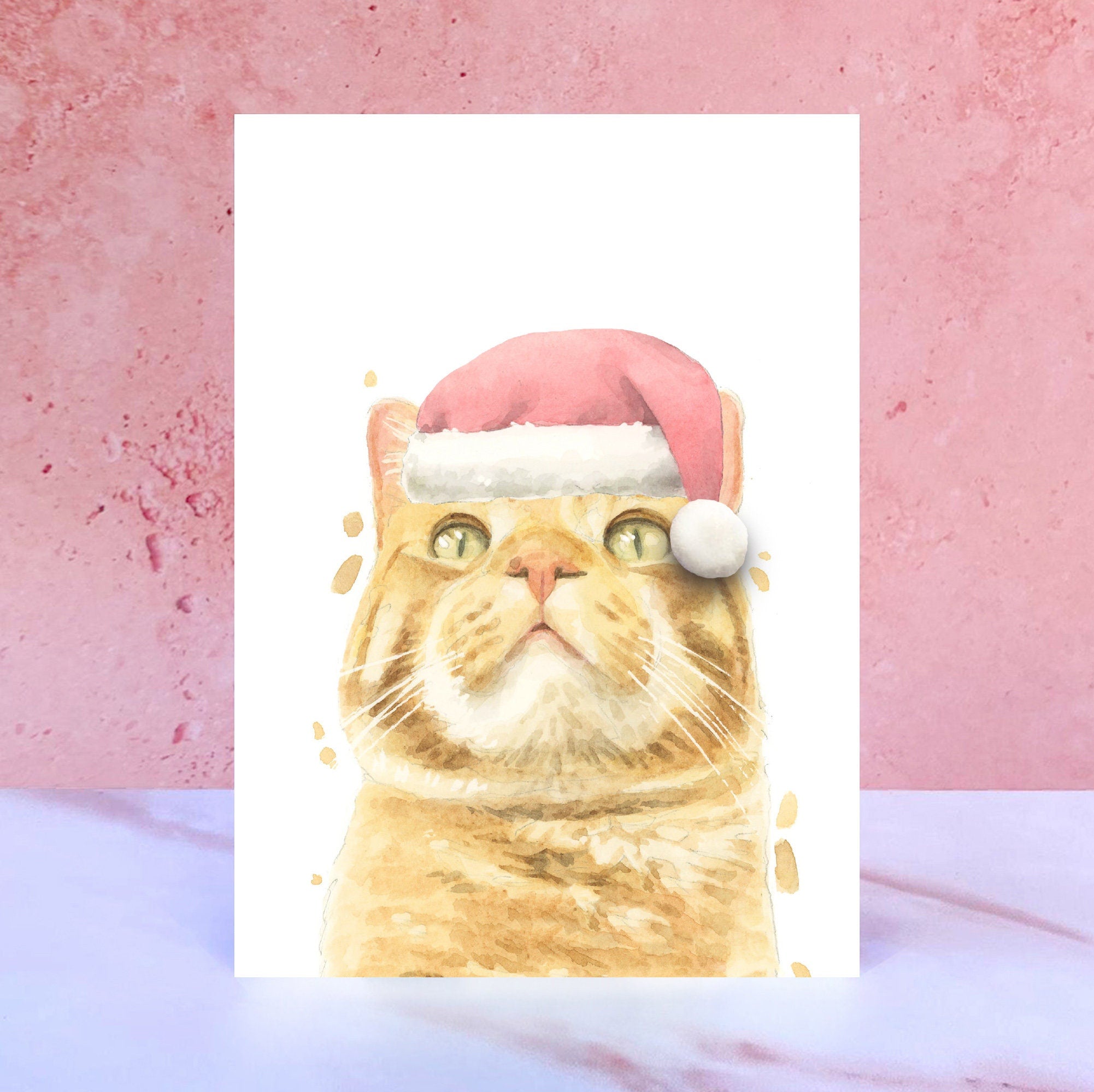 Ginger Tabby Cat Pompom Christmas Card