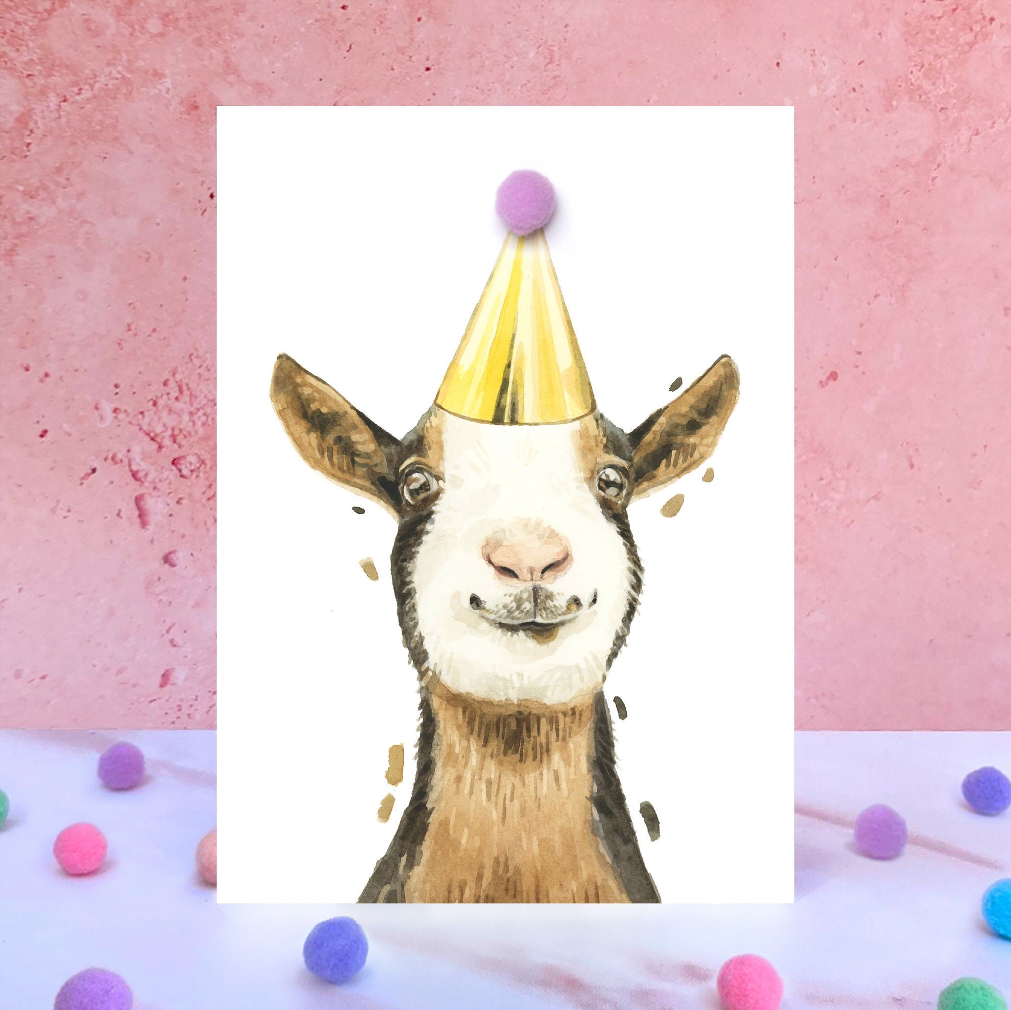 Goat Pompom Birthday Card
