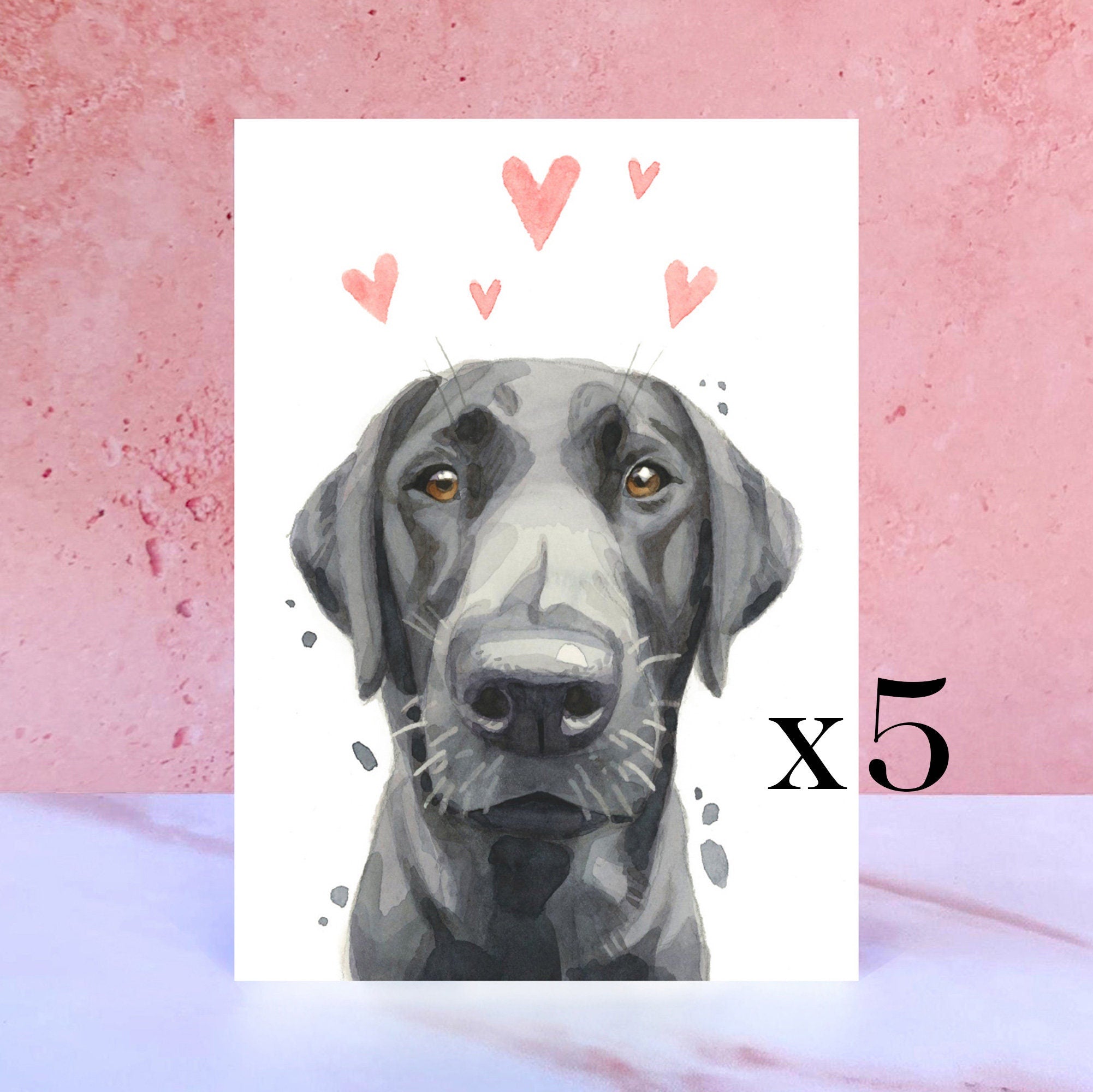 Pack of 5 Black Labrador Licks & Kisses Card for Valentines, Anniversaries and from the Dog
