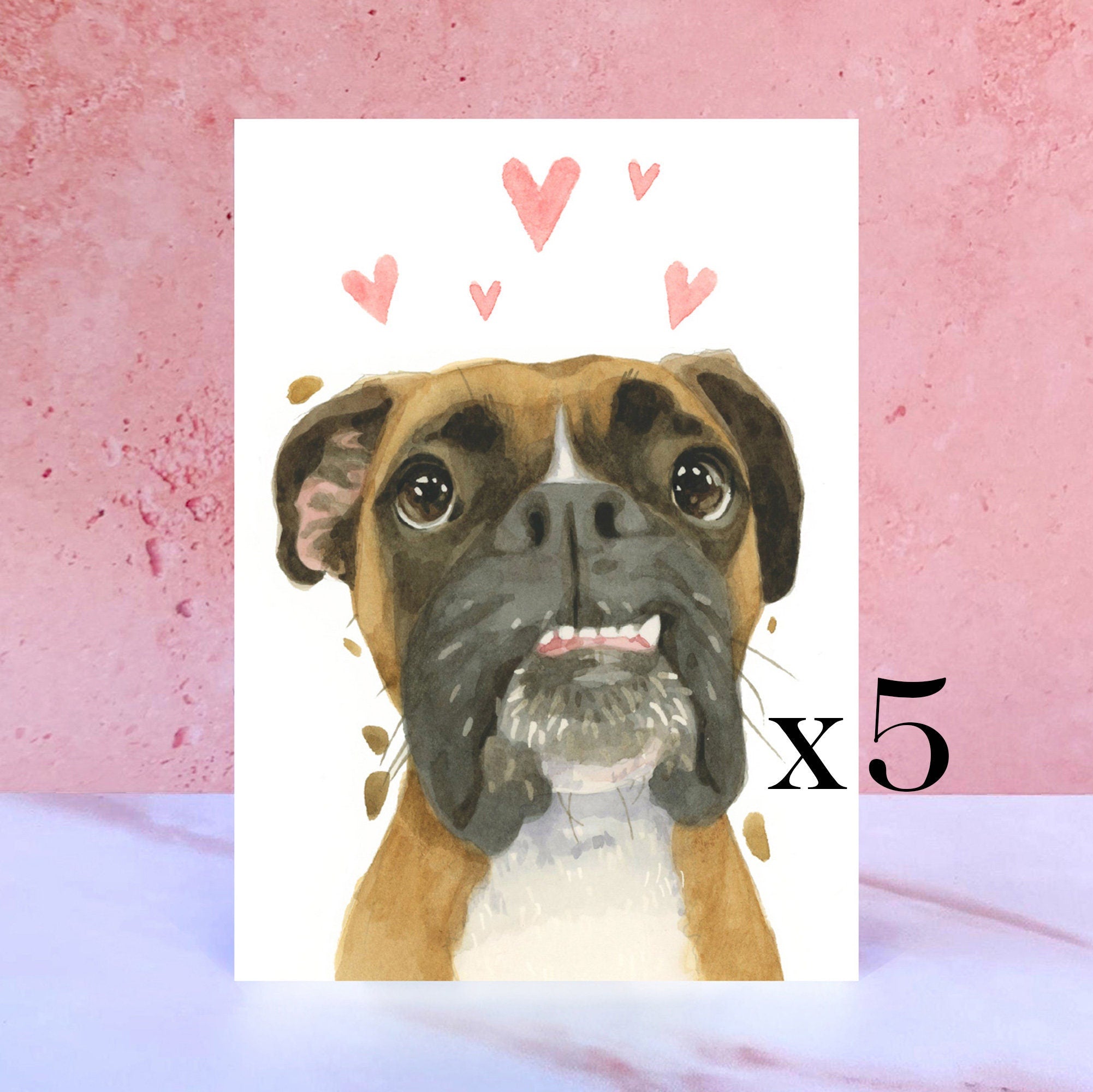 Pack of 5 Boxer Dog Licks & Kisses Card for Valentines, Anniversaries and from the Dog