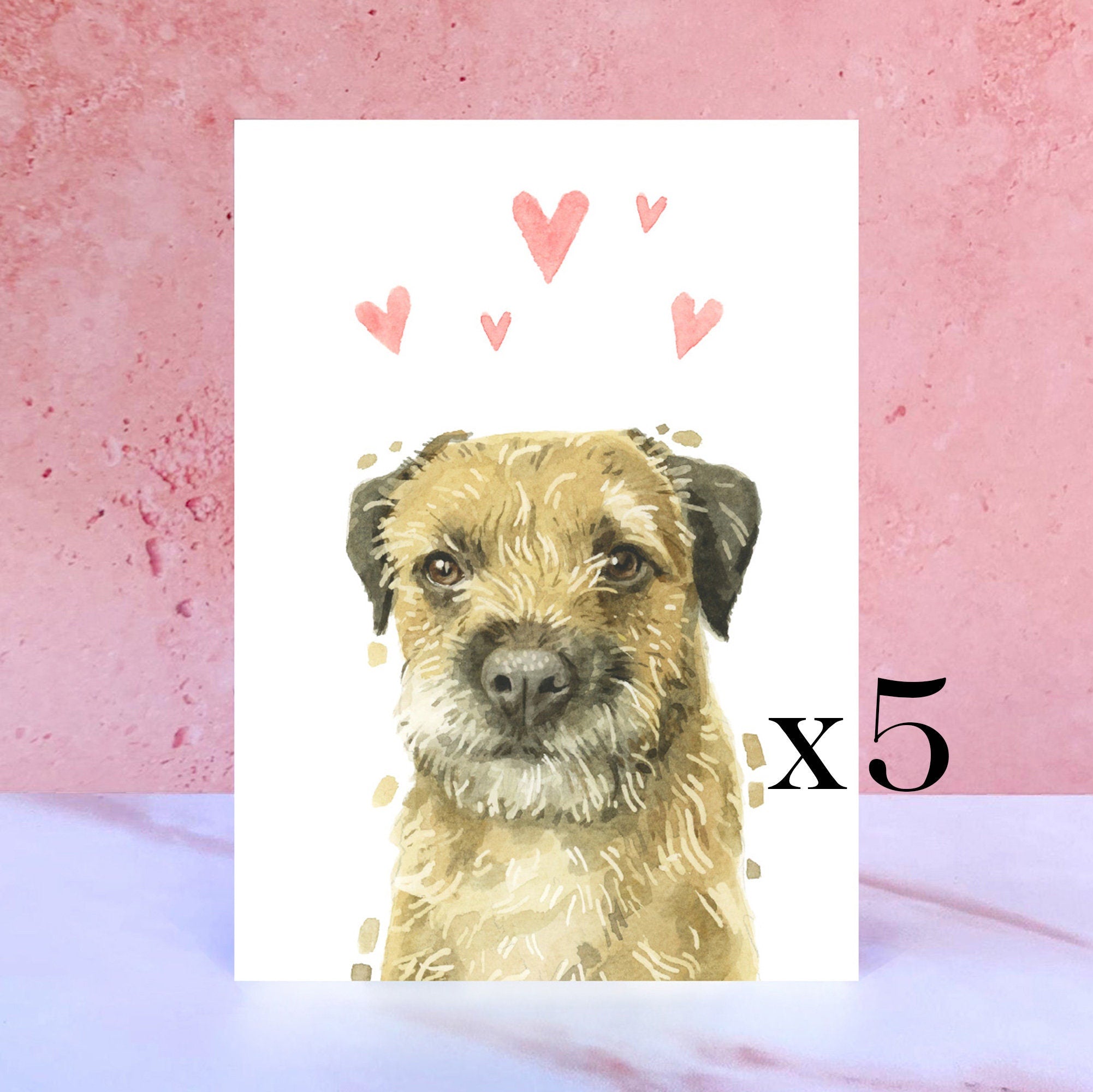 Pack of 5 Border Terrier Licks & Kisses Card for Valentines, Anniversaries and from the Dog
