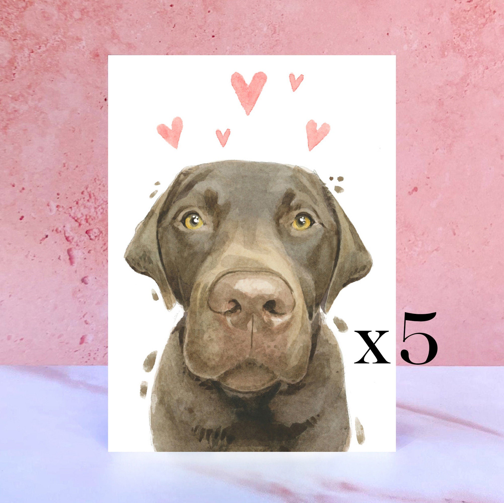 Pack of 5 Chocolate Labrador Licks & Kisses Card for Valentines, Anniversaries and from the Dog