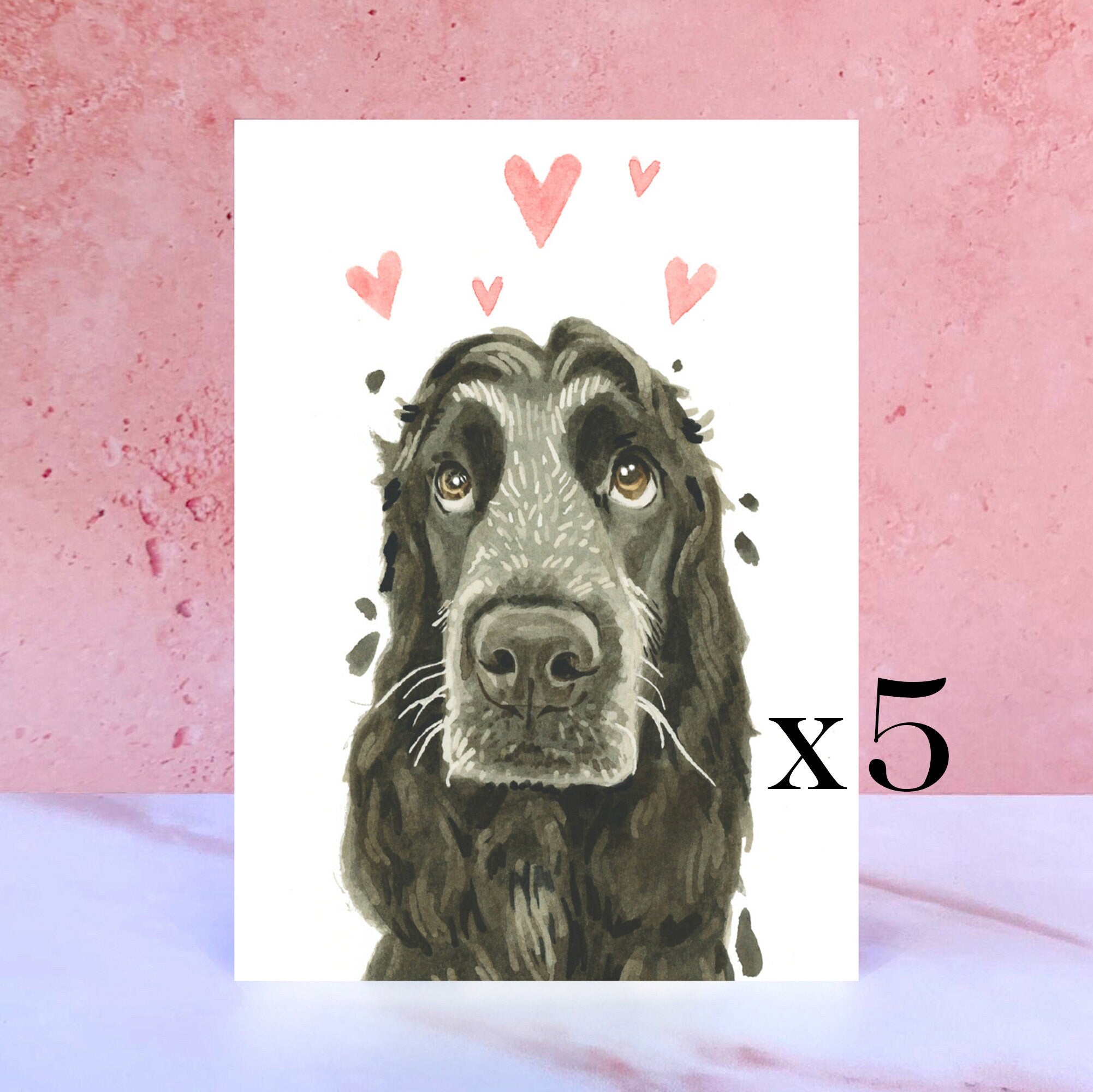 Pack of 5 Cocker Spaniel Licks & Kisses Card for Valentines, Anniversaries and from the Dog