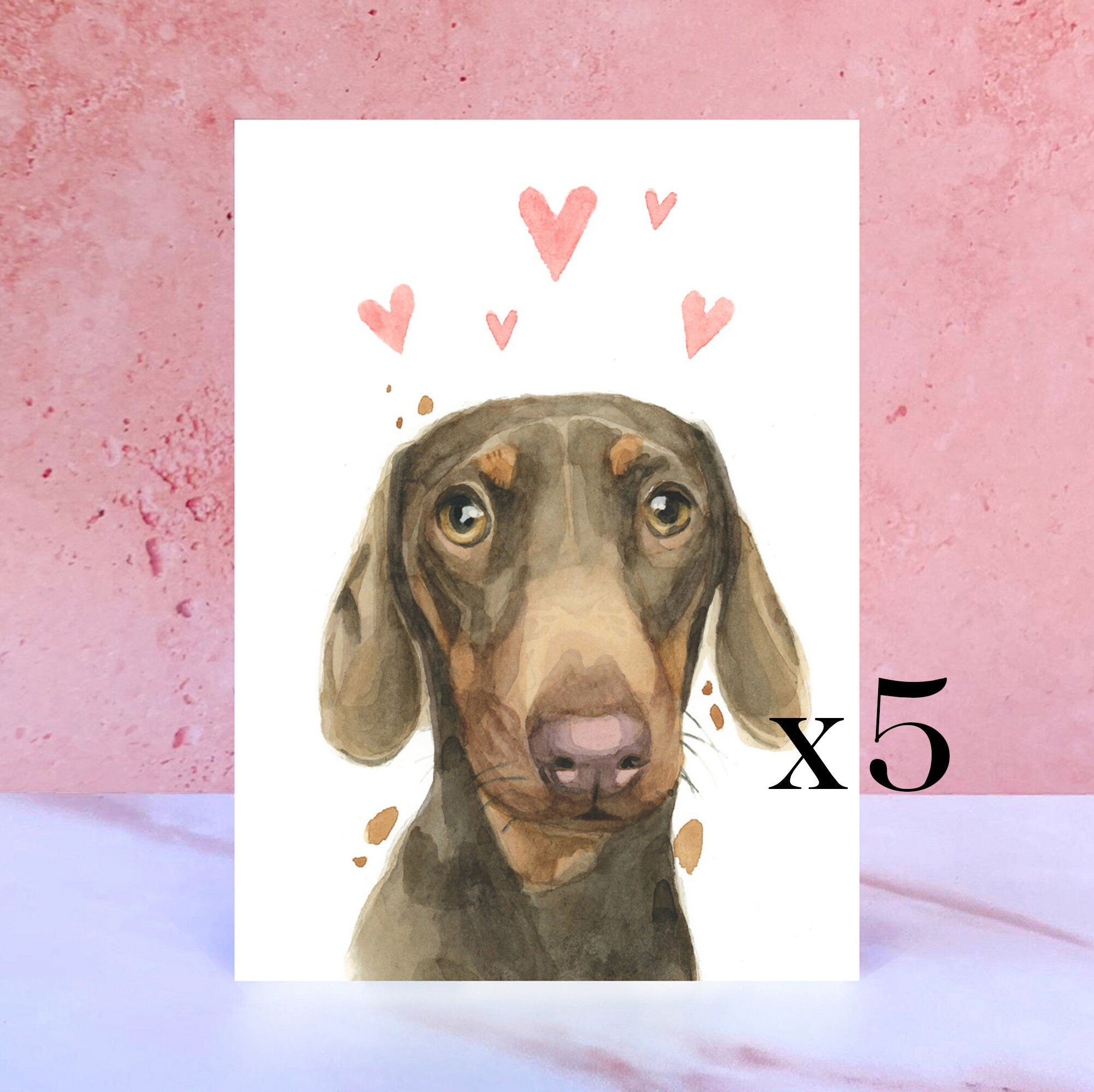 Pack of 5 Dachshund Licks & Kisses Card for Valentines, Anniversaries and from the Dog