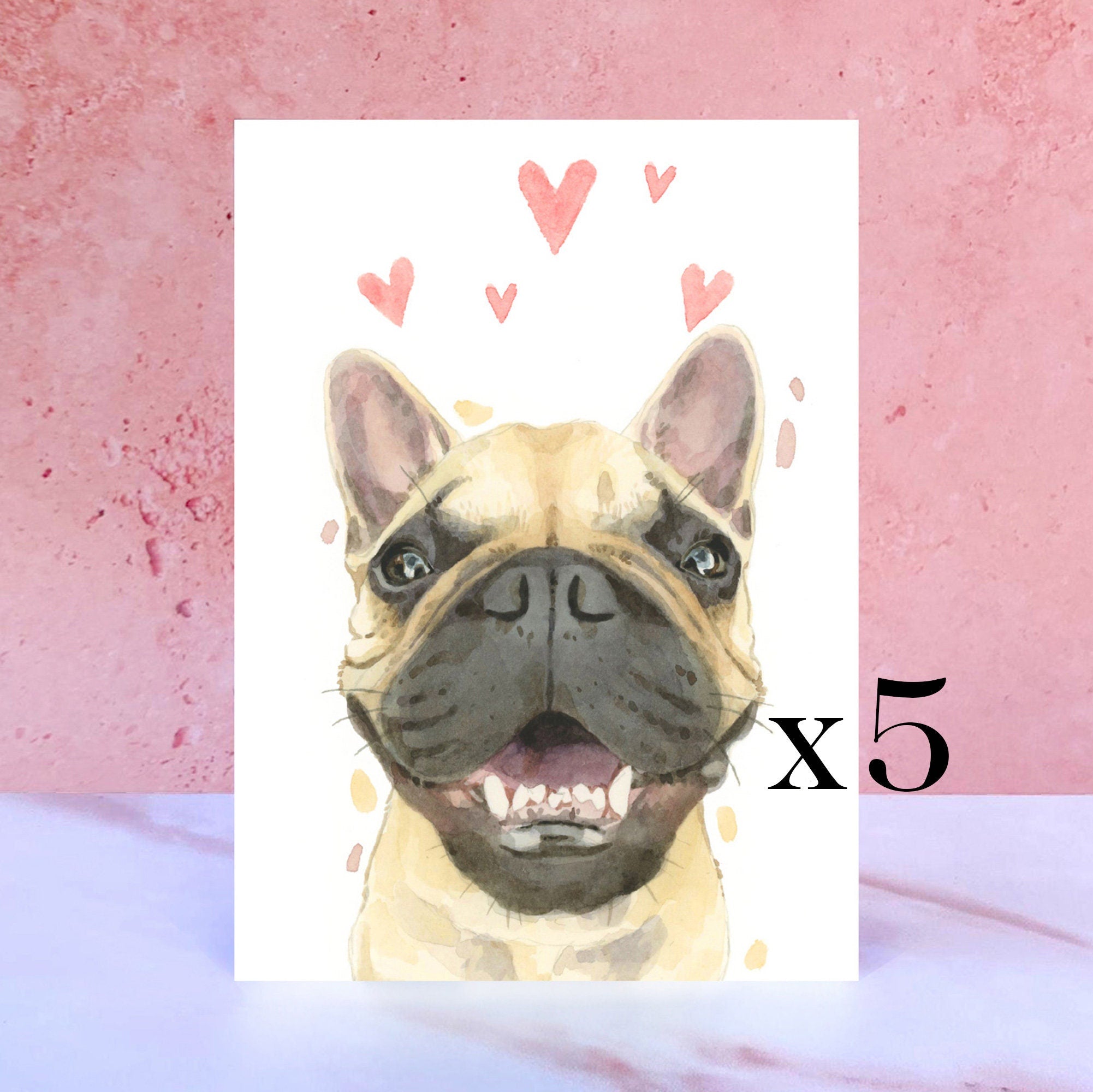 Pack of 5 French Bulldog Licks & Kisses Card for Valentines, Anniversaries and from the Frenchie