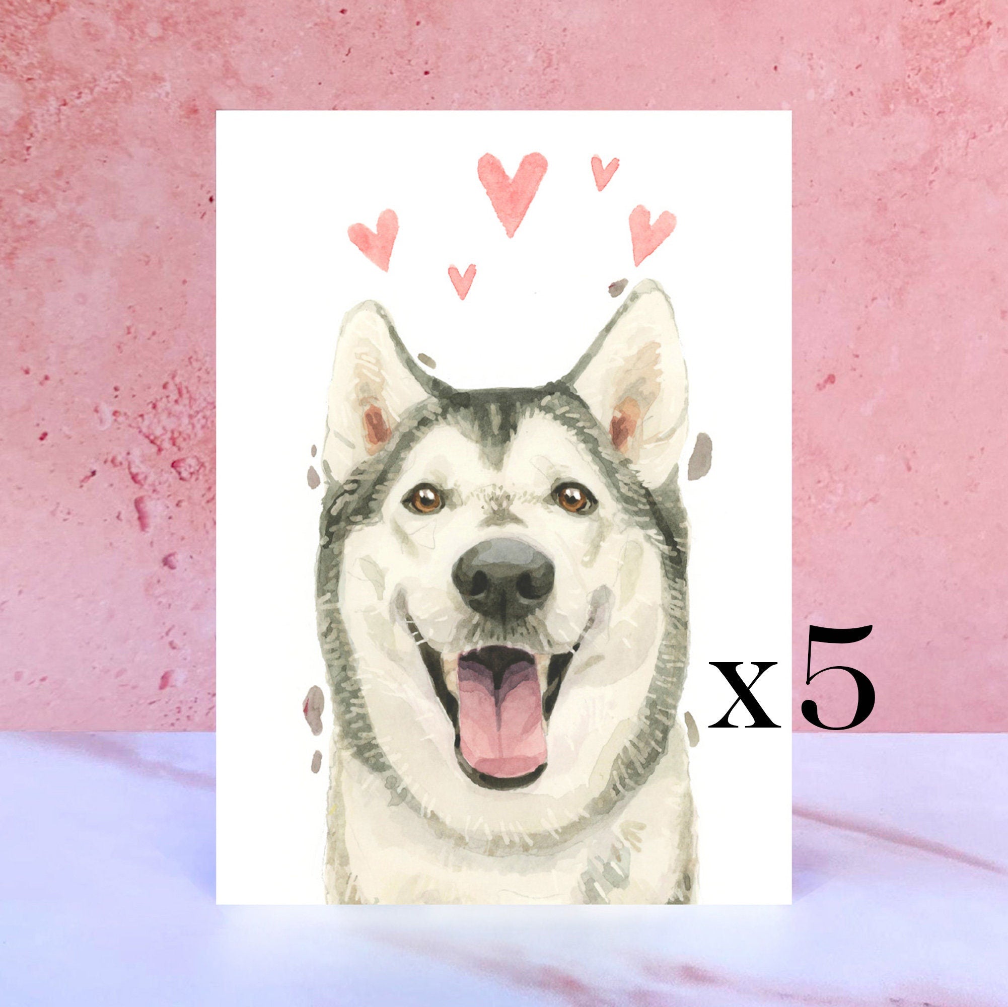 Pack of 5 Siberian Husky Licks & Kisses Card for Valentines, Anniversaries and from the Dog