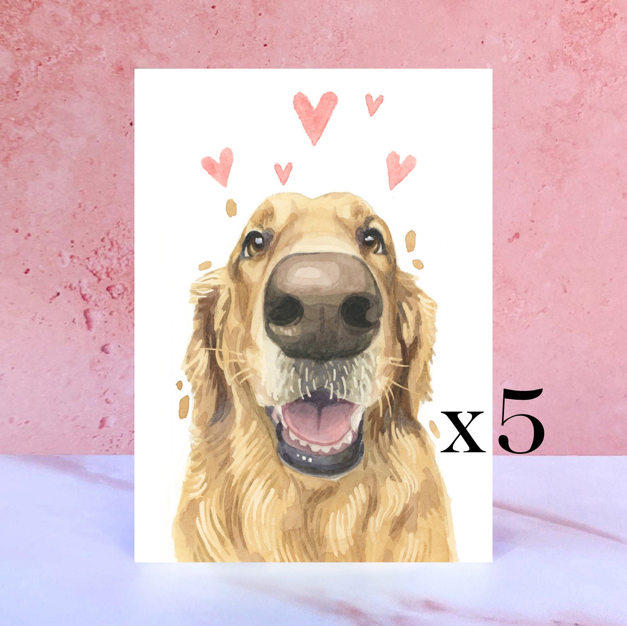 Pack of 5 Golden Retriever Licks & Kisses Card for Valentines, Anniversaries and from the Dog