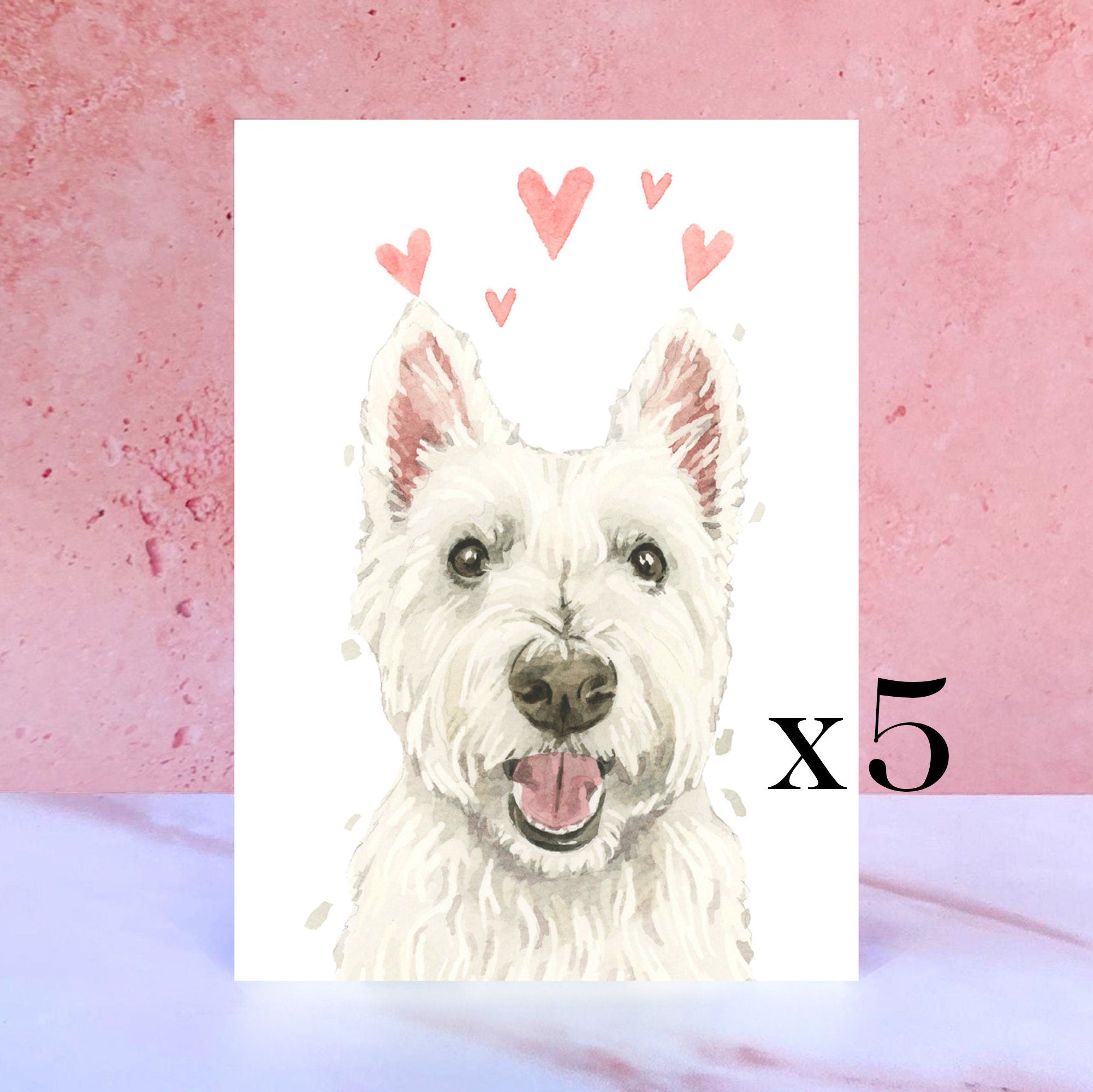 Pack of 5 West Highland Terrier Licks & Kisses Card for Valentines, Anniversaries and from the Dog
