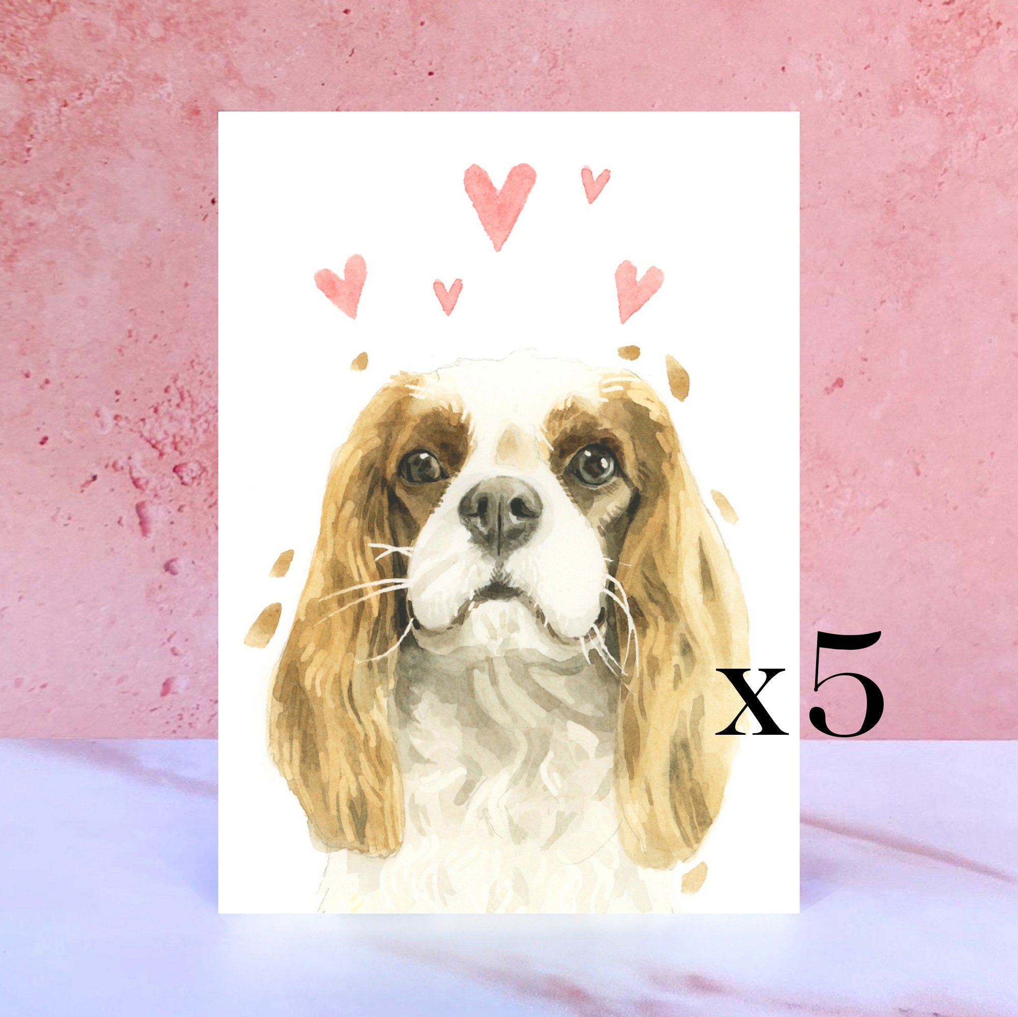 Pack of 5 Cavalier King Charles Spaniel Licks & Kisses Card for Valentines, Anniversaries and from the Dog
